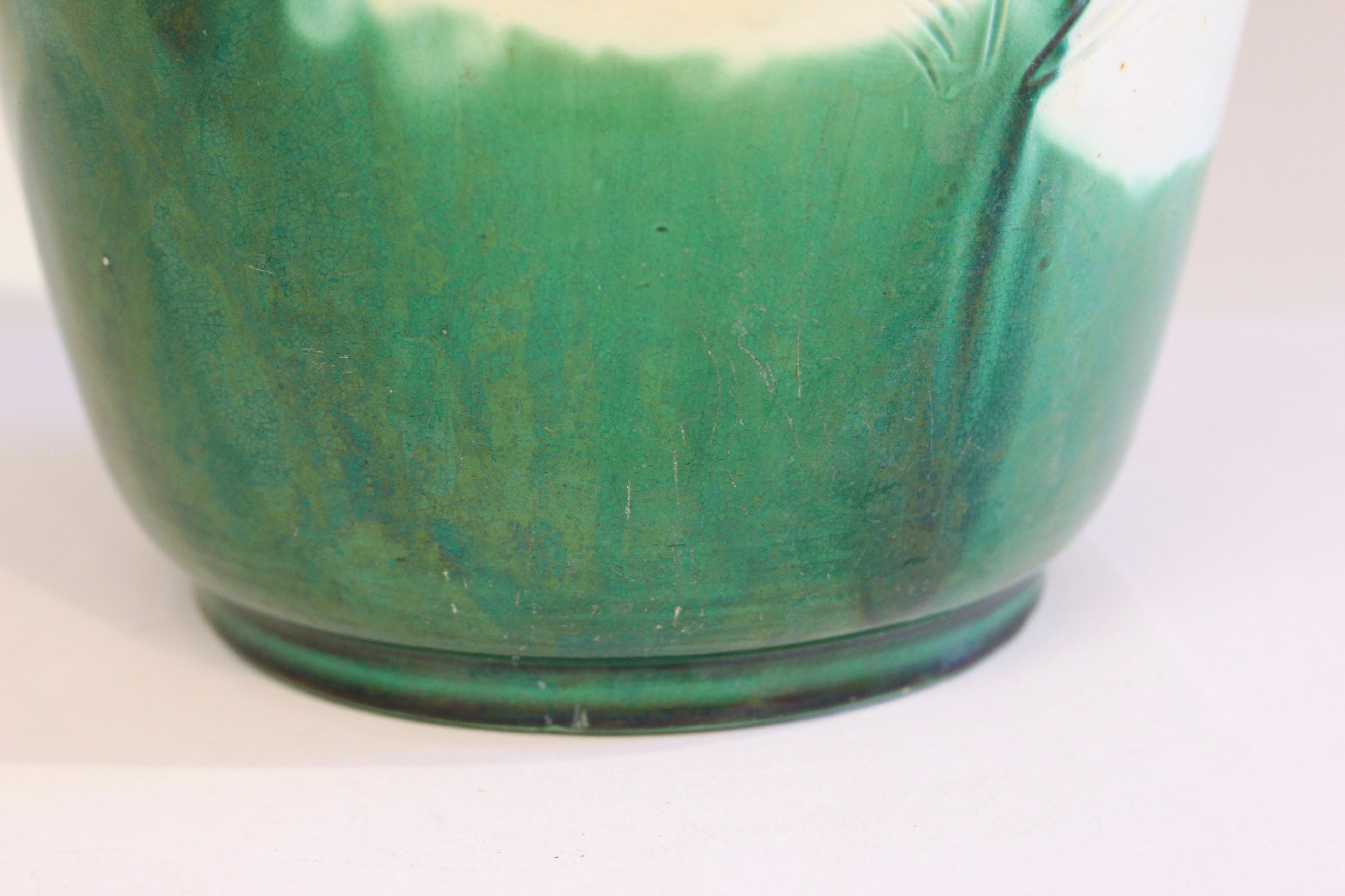 20th Century Antique Awaji Pottery Arts and Crafts Large Cranes Vase For Sale
