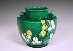 Vaso antico Awaji Pottery Arts & Crafts con fiori incisi
