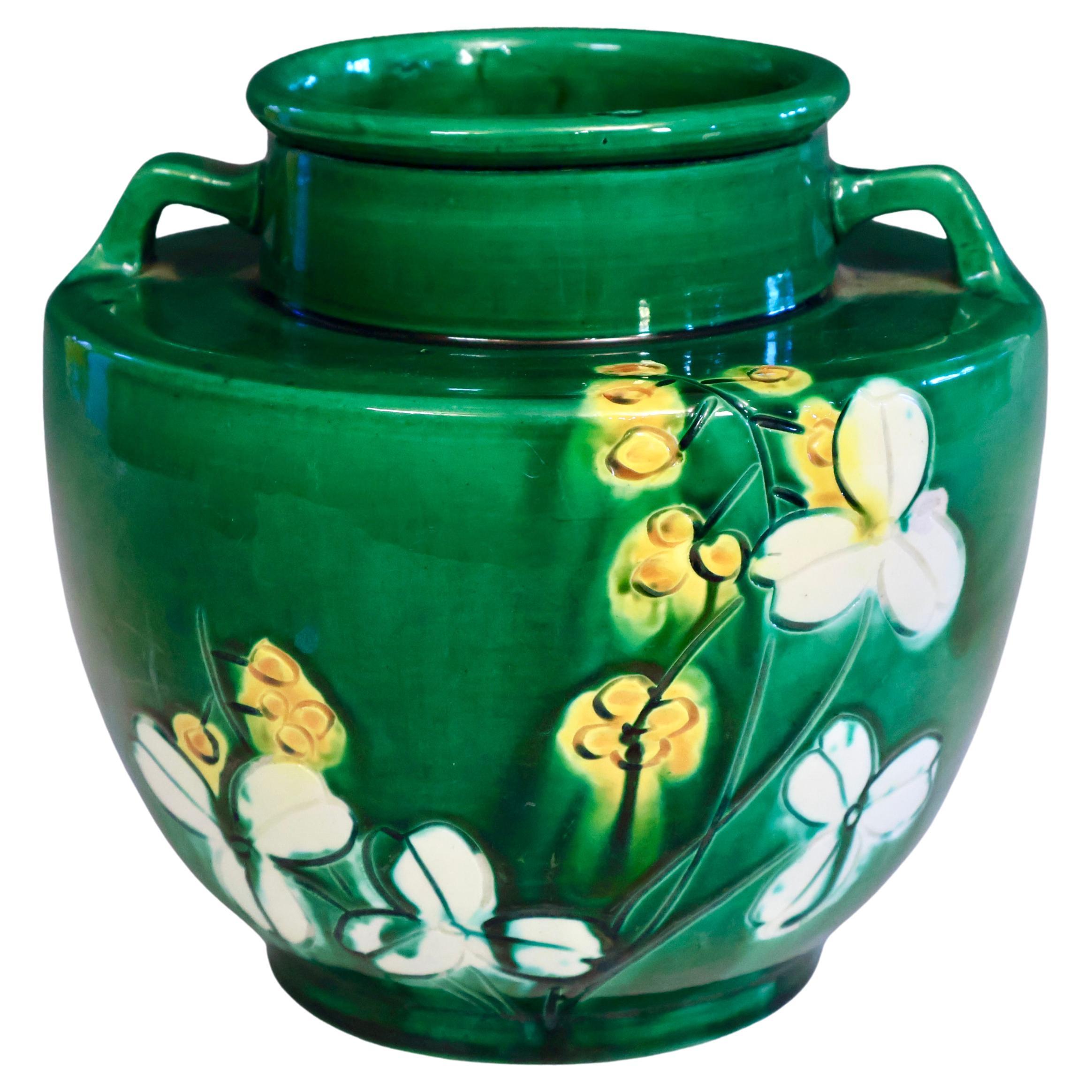 Vaso antico Awaji Pottery Arts
Crafts con fiori incisi