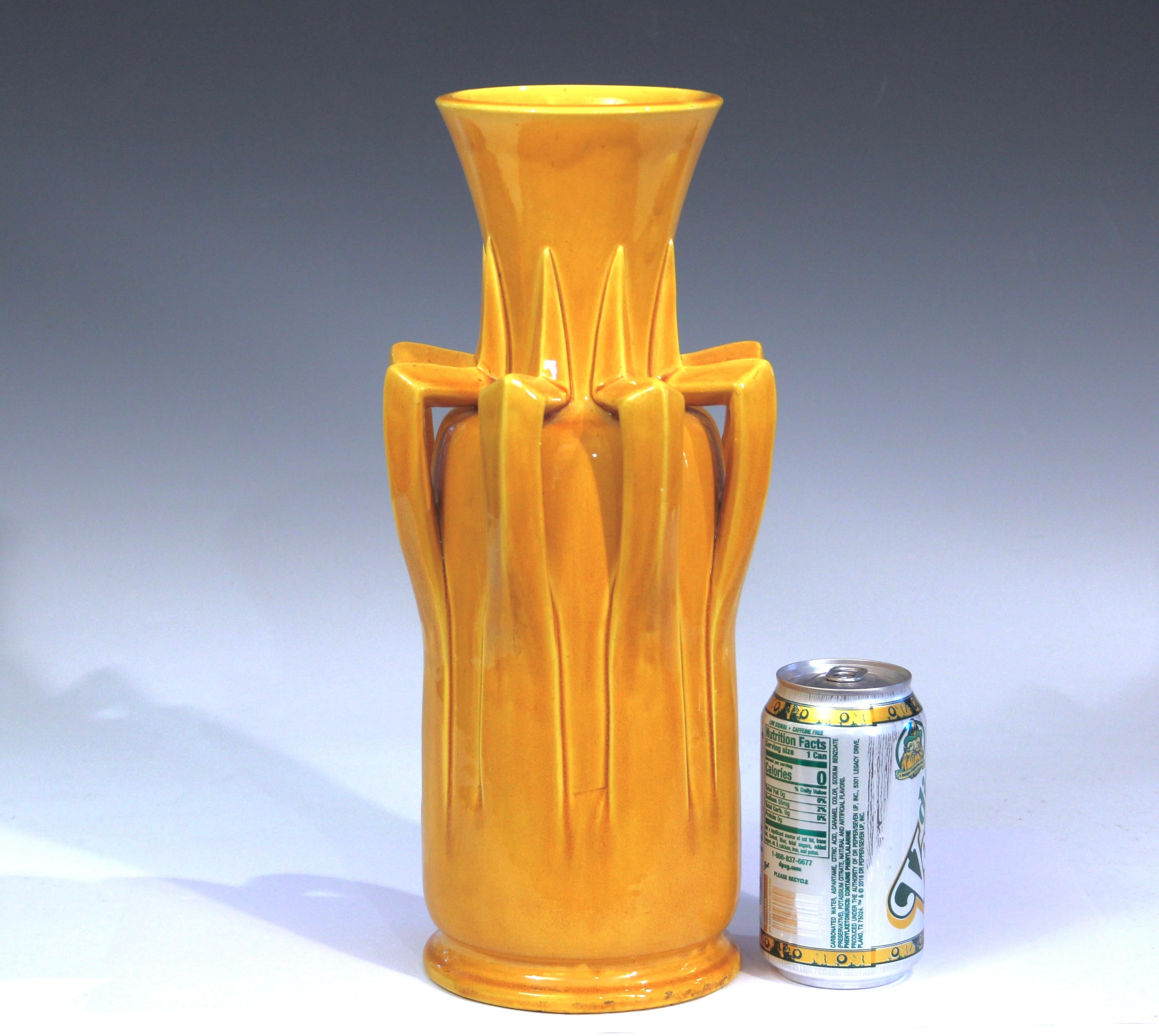 Antique Awaji Pottery Arts & Crafts Yellow Organic Petal Form Monochrome Vase For Sale 3