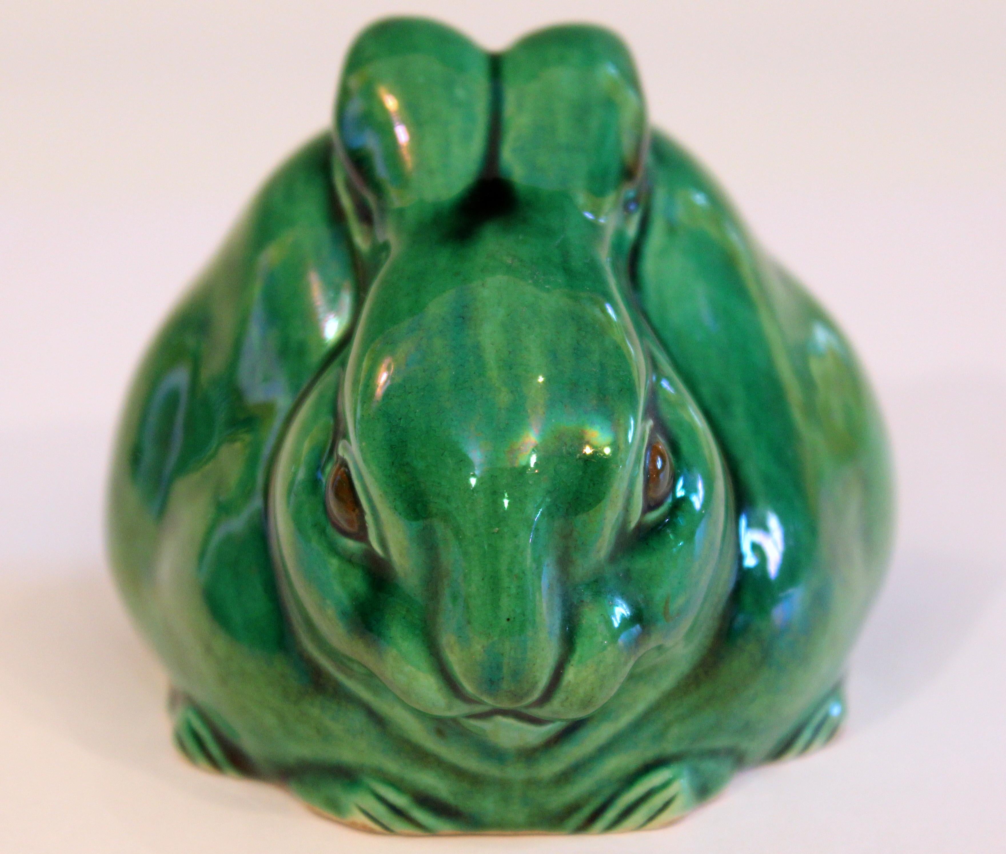 Antique Awaji Pottery Bunny Rabbit Green Crackle Glaze Figure Signed For Sale 1