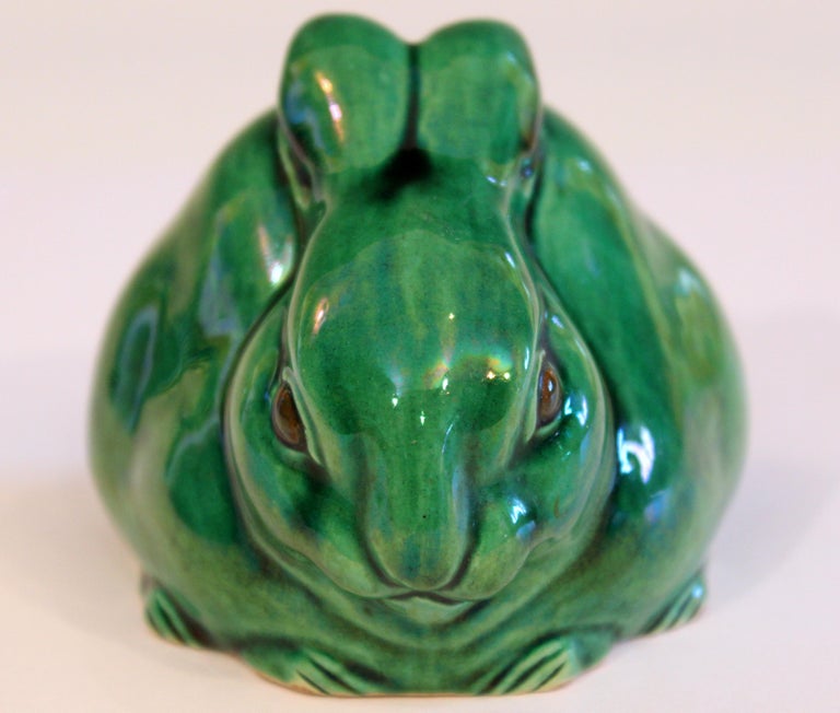 Antique Awaji Pottery Bunny Rabbit Green Crackle Glaze Figure Signed For Sale at 1stDibs