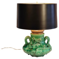 Antique Awaji Pottery Double Dragon Arts and Crafts Green Lamp Antique Awaji Pottery Double Dragon Arts and Crafts Green Lamp