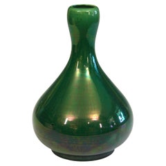 Antique Awaji Pottery Gourd Vase Green Large Monochrome Art Nouveau
