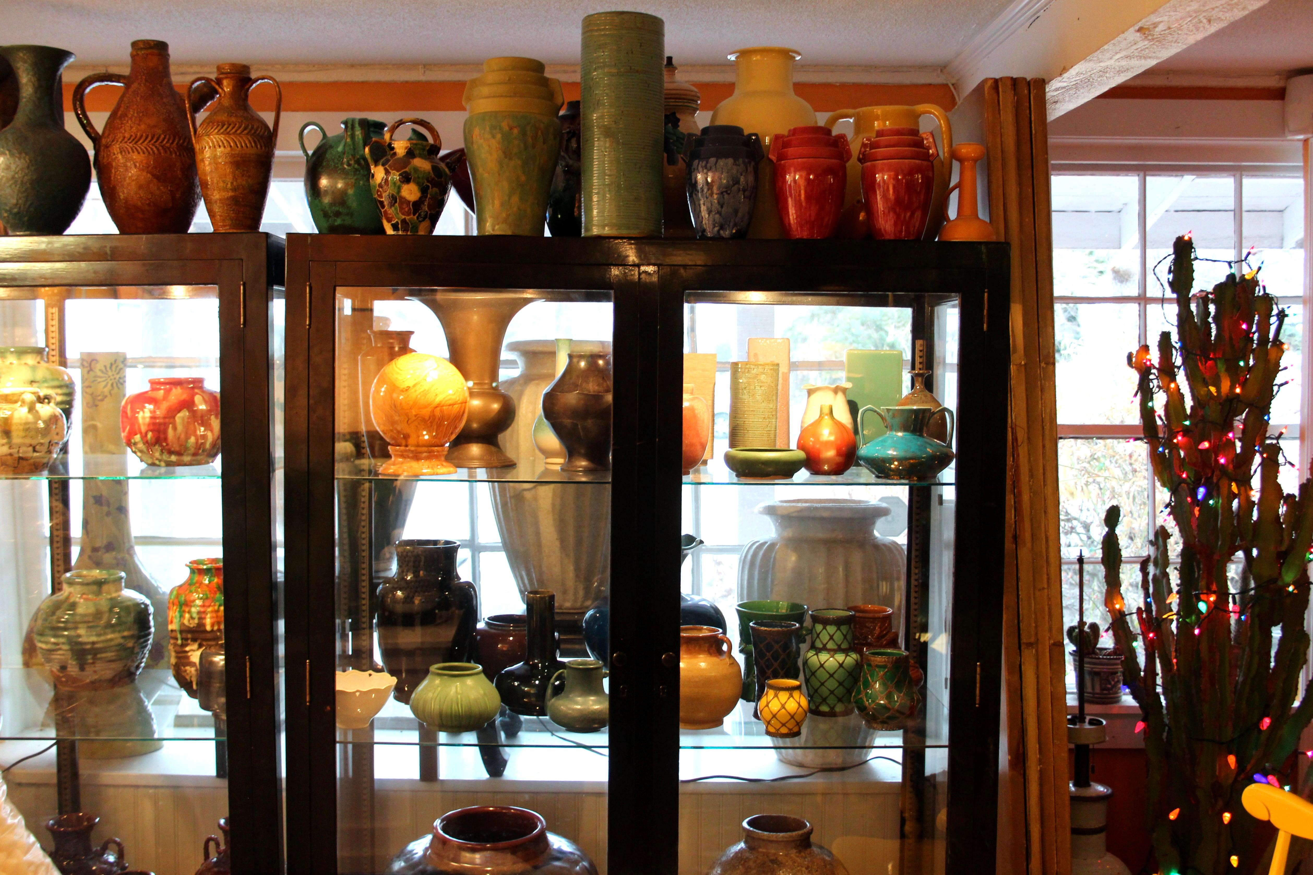 Antique Awaji Pottery Large Blue Strap Handle Vase For Sale 3