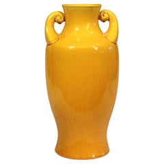Antique Awaji Pottery Vase Art Deco Bright Yellow Crackle Muscle Flex Vessel