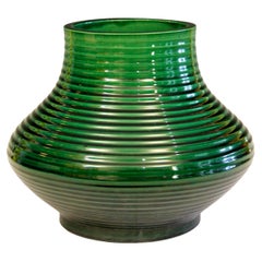 Antique Awaji Pottery Vase Swirl Green Large Monochrome Art Nouveau