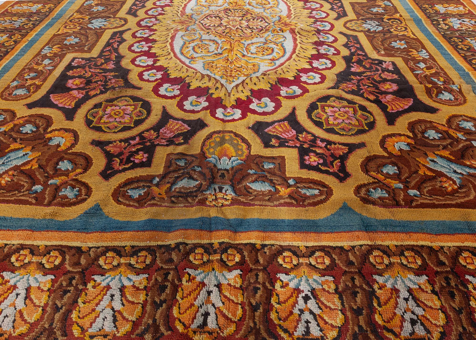 English Antique Axminster Botanic Handmade Wool Carpet For Sale