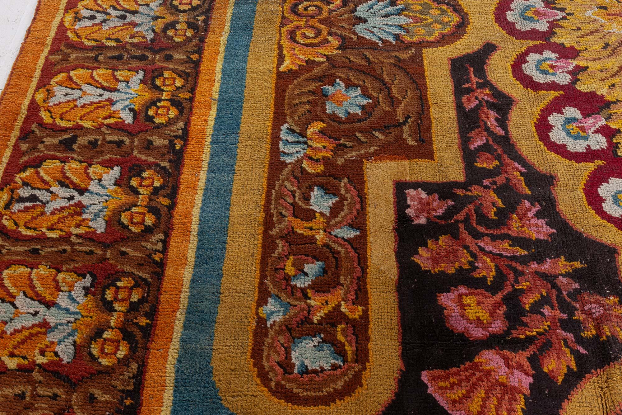 Hand-Woven Antique Axminster Botanic Handmade Wool Carpet For Sale