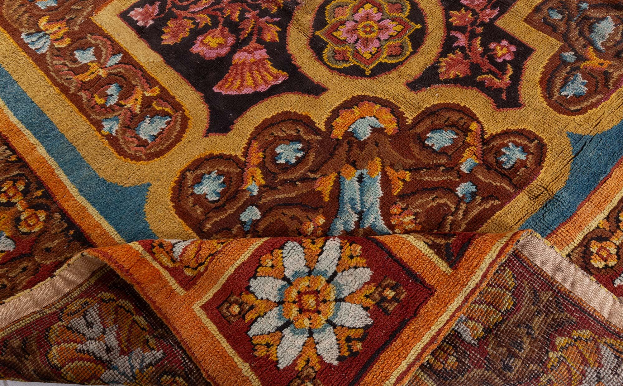 19th Century Antique Axminster Botanic Handmade Wool Carpet For Sale