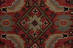 Antique Axminster Rug in Red and Gold with Bold Geometric Patterns - Rug & Kilim