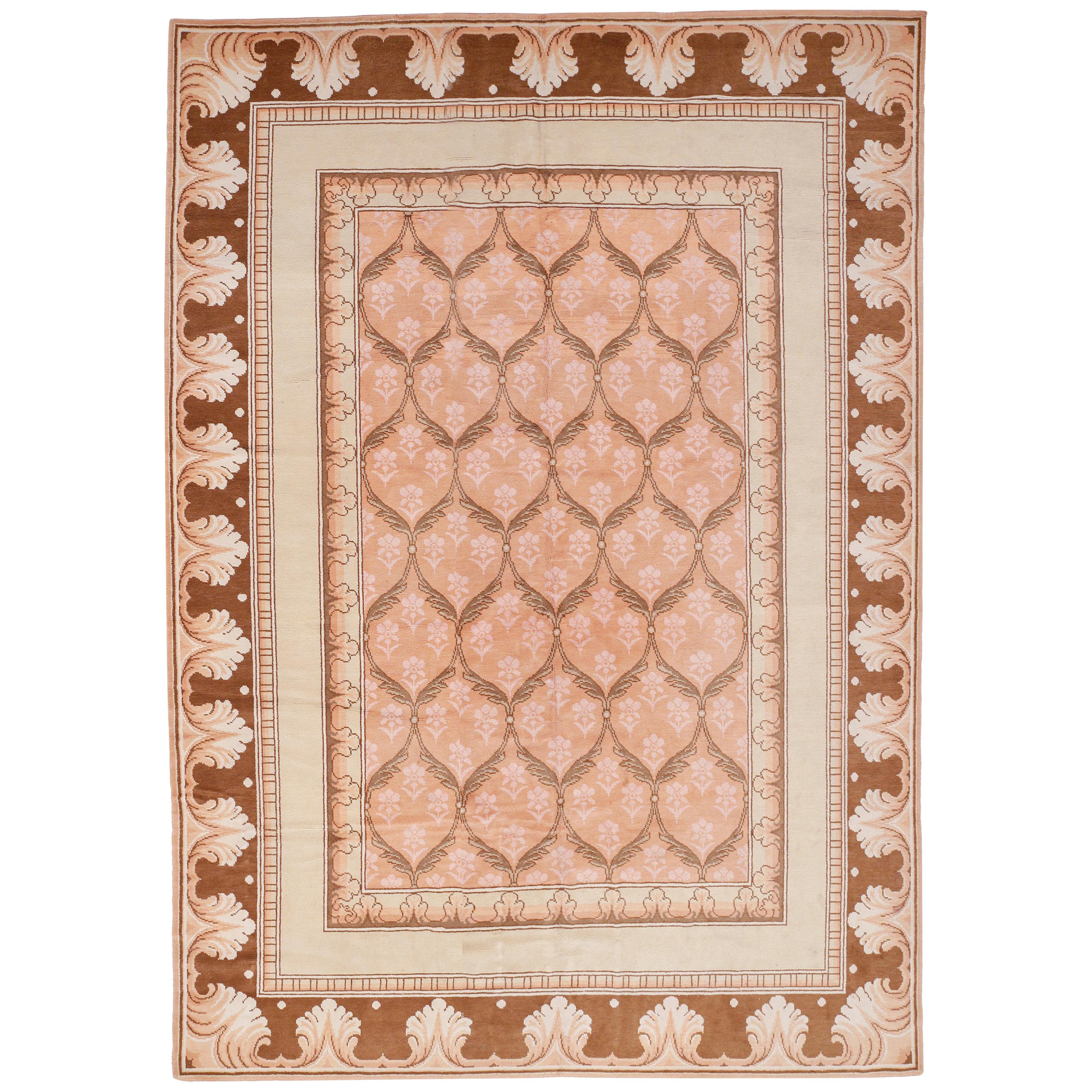 Antique Wilton Rug with Arts & Crafts Pattern in Pastel Colors, circa 1910 For Sale
