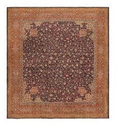 Antiker Teppich im Axminster-Stil, handgeknüpft aus Wolle, beige geblümt von Teppich & Kelim