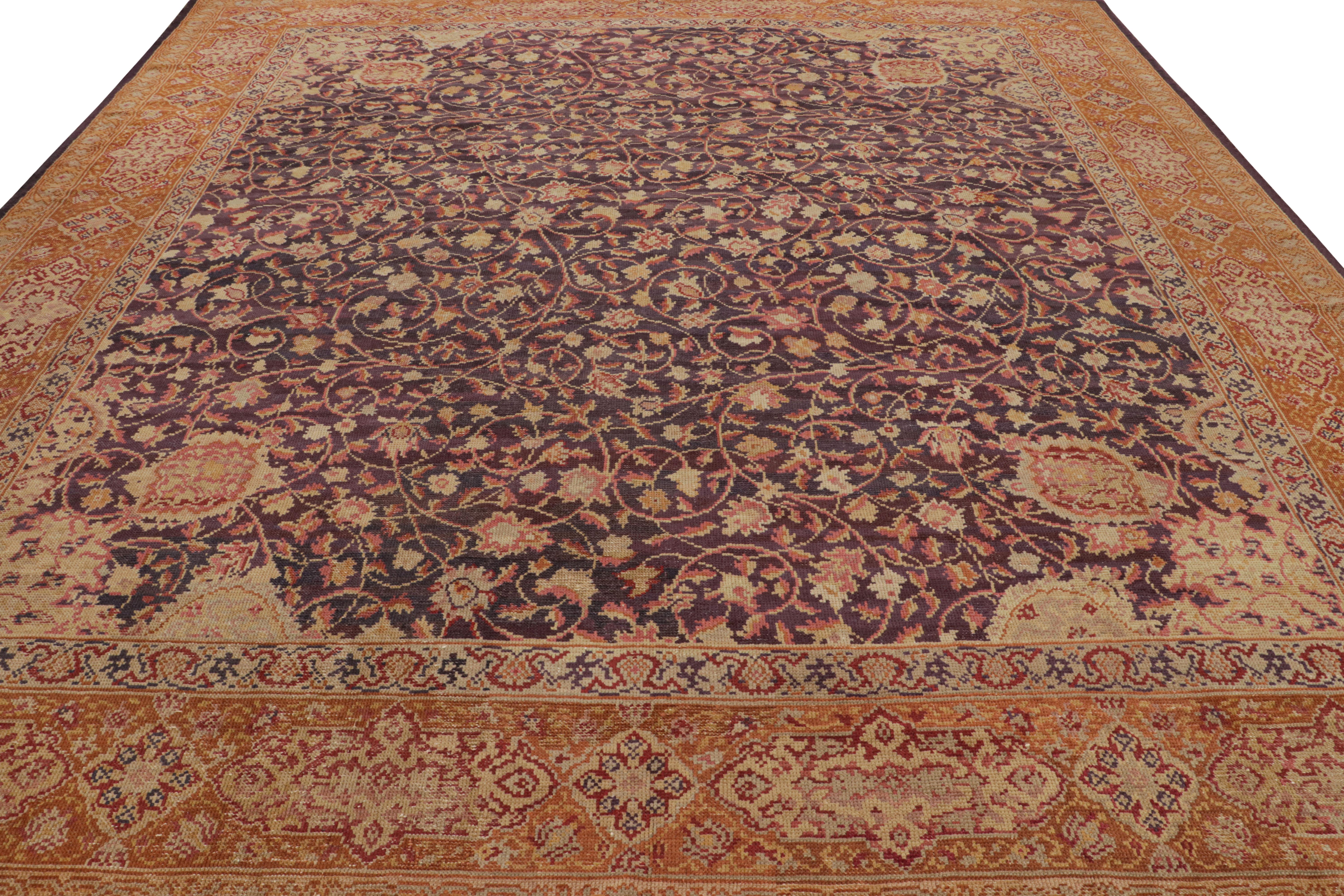 Alfombra Antigua Estilo Axminster, Lana Anudada a Mano, Beige Floral Neoclásico en venta