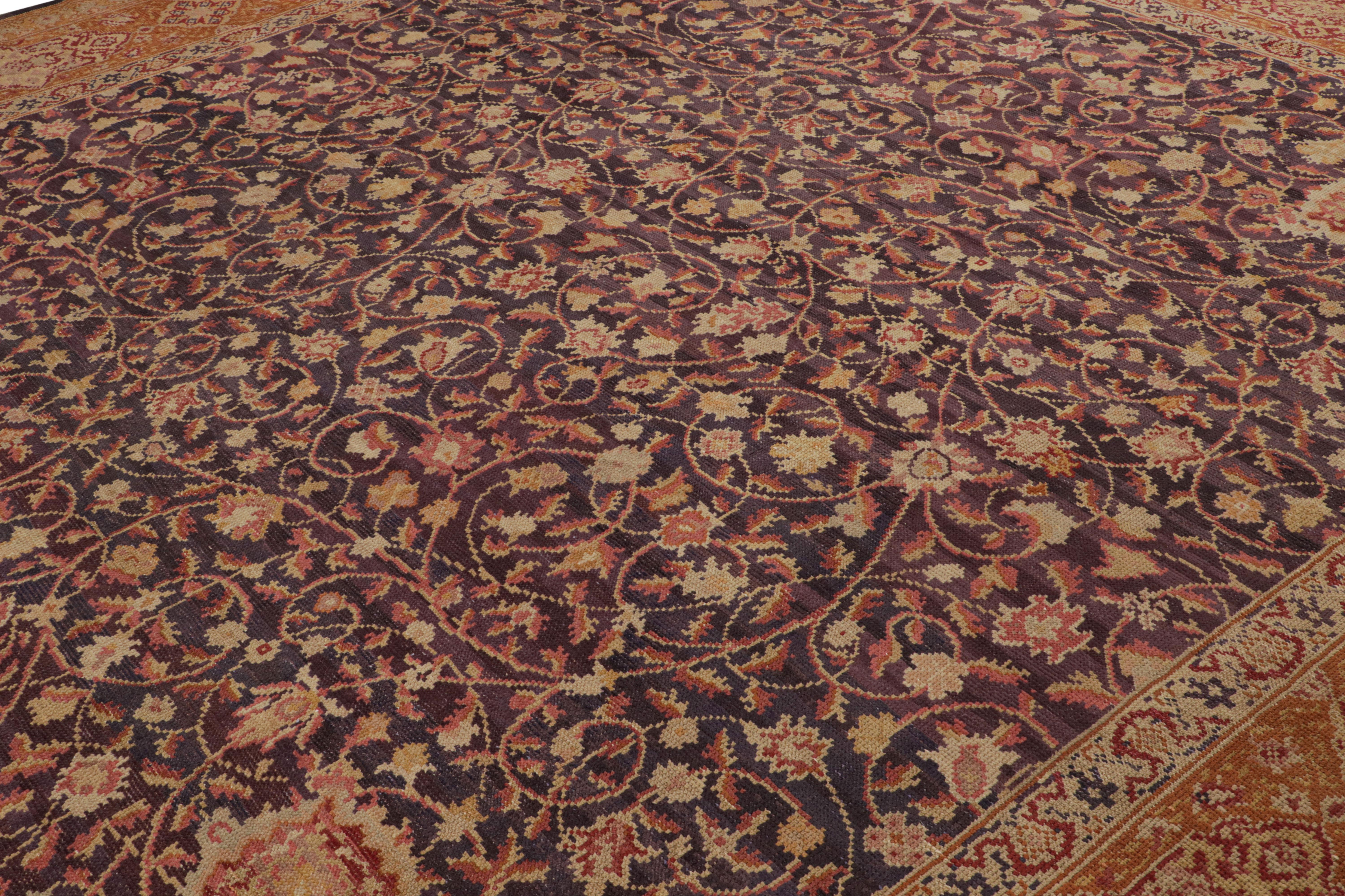 Alfombra Antigua Estilo Axminster, Lana Anudada a Mano, Beige Floral Irlandés en venta