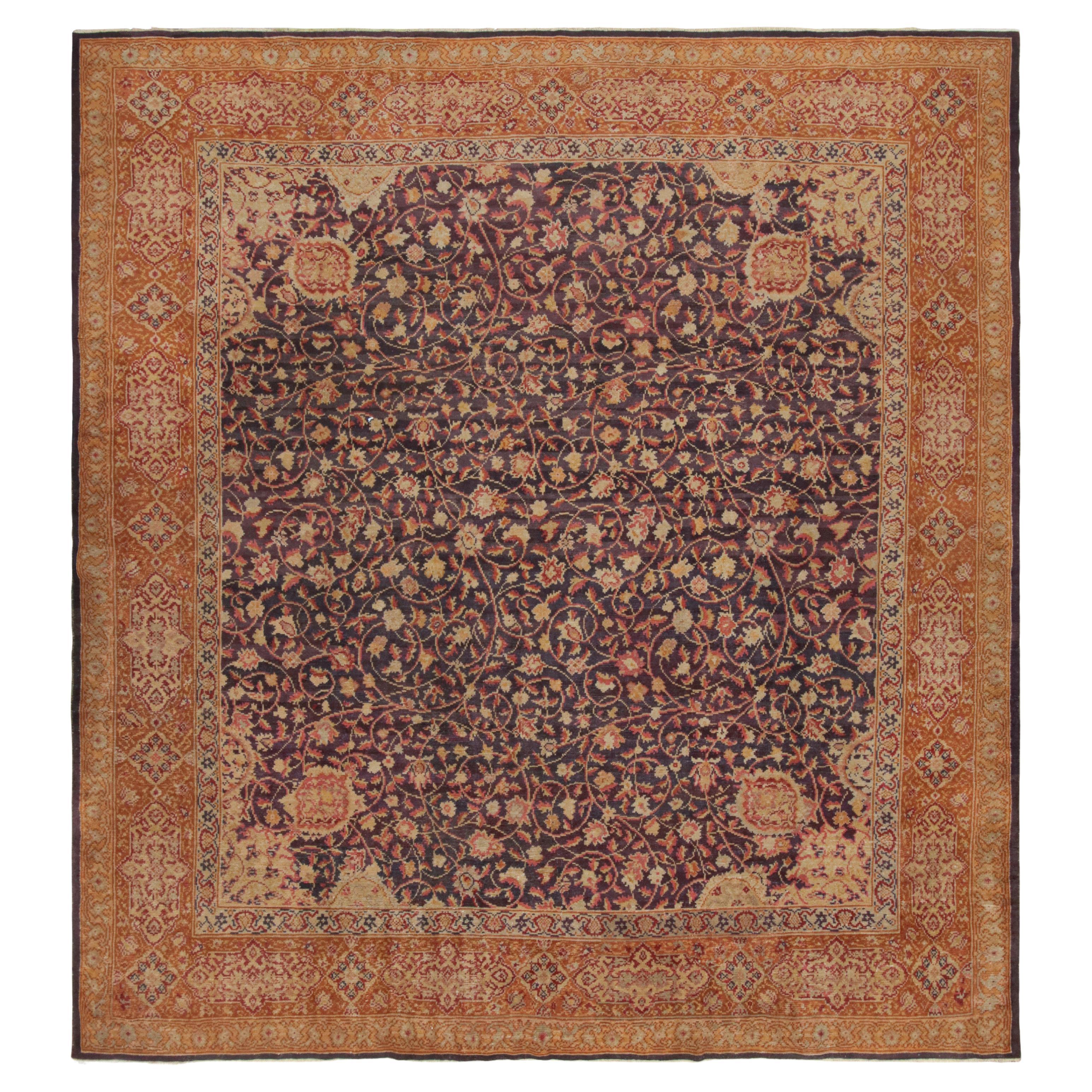 Alfombra Antigua Estilo Axminster, Lana Anudada a Mano, Beige Floral en venta