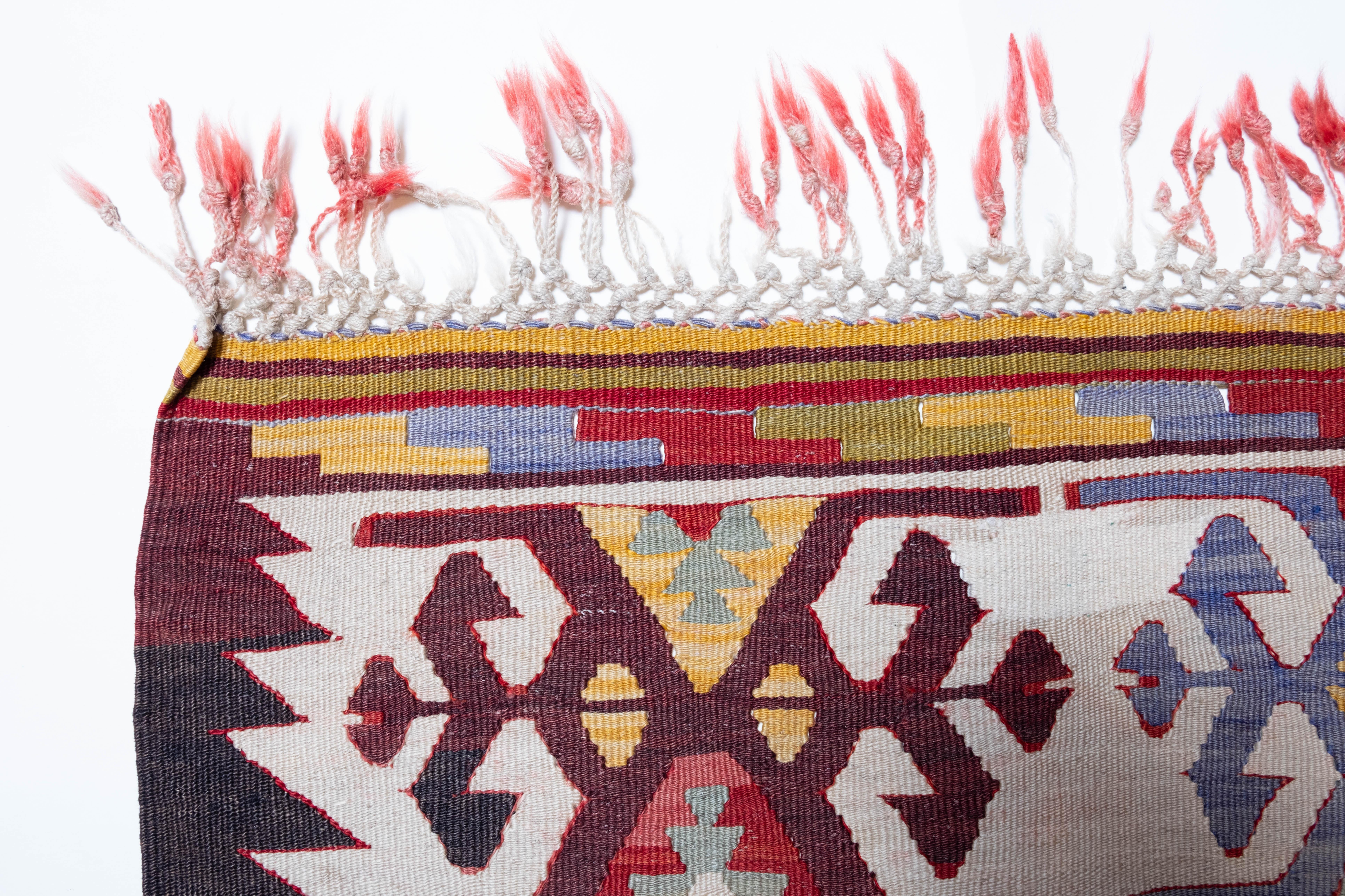 This is Western Anatolian Antique Kilim from the Aydin region with a rare and beautiful color composition.

This highly collectible antique kilim has wonderful special colors and textures that are typical of an old kilim in good condition. It is a