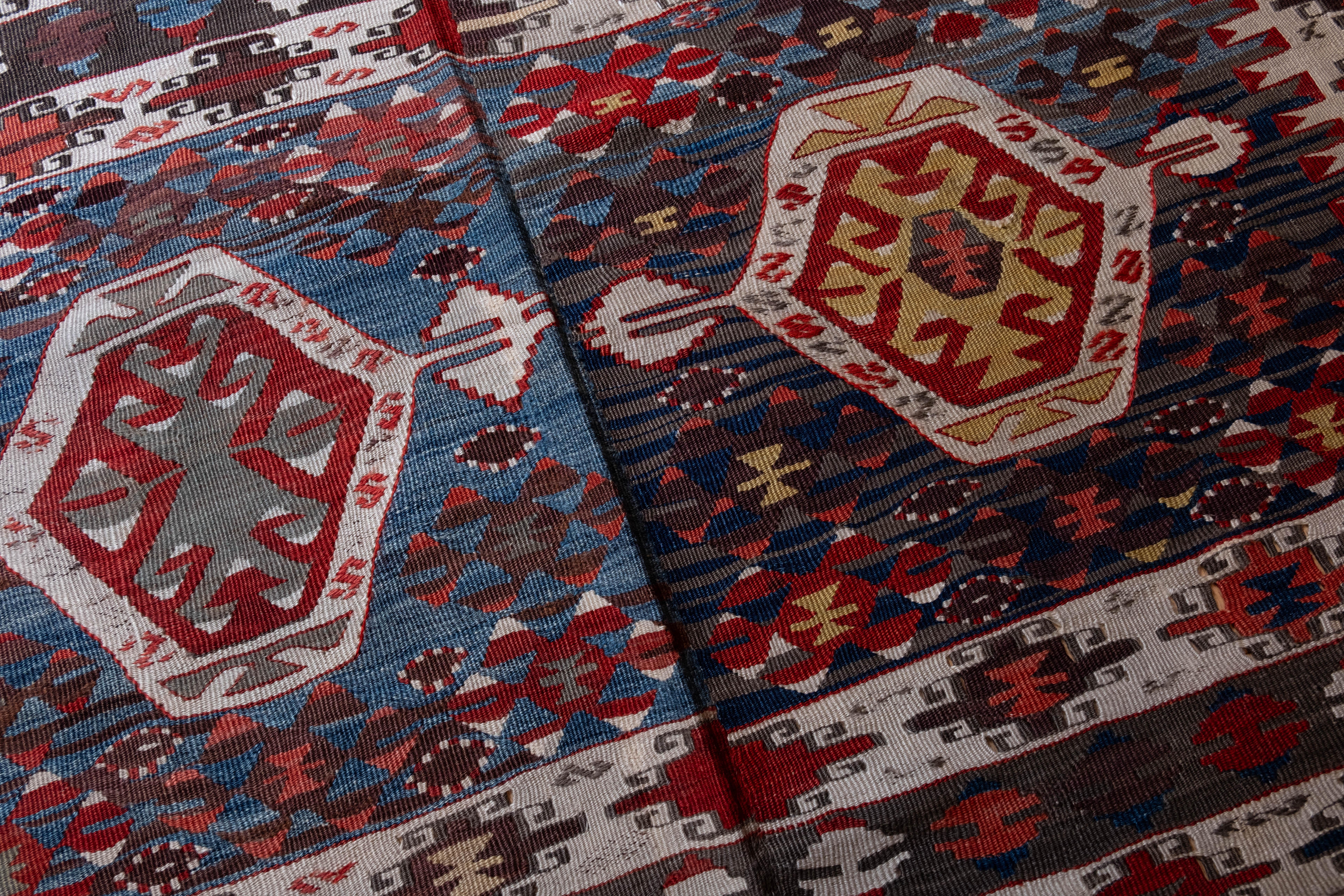 Hand-Woven Antique Aydin Kilim Rug Wool Old Vintage Western Anatolian Turkish Carpet For Sale