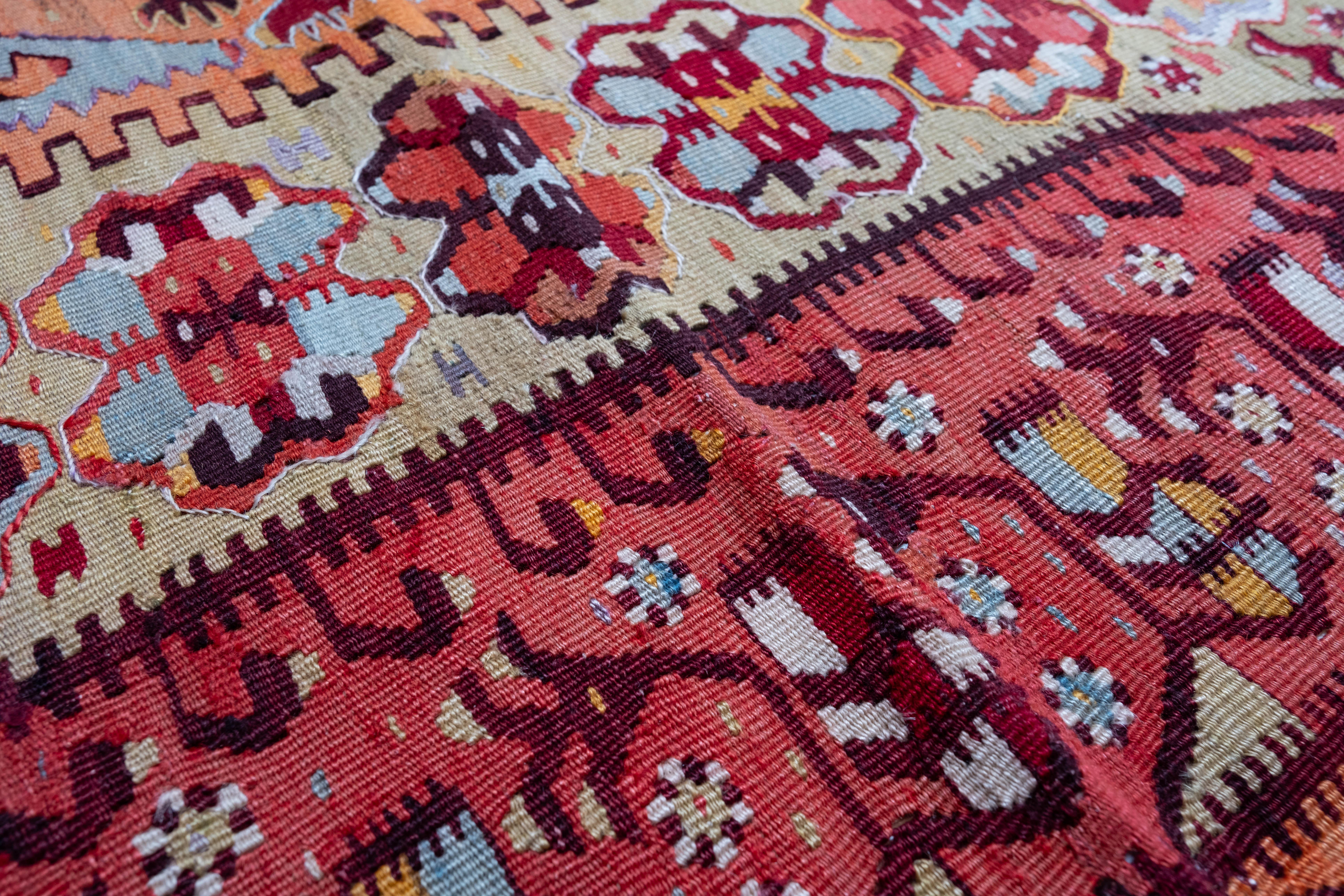 20th Century Antique Aydin Kilim Rug Wool Old Vintage Western Anatolian Turkish Carpet For Sale