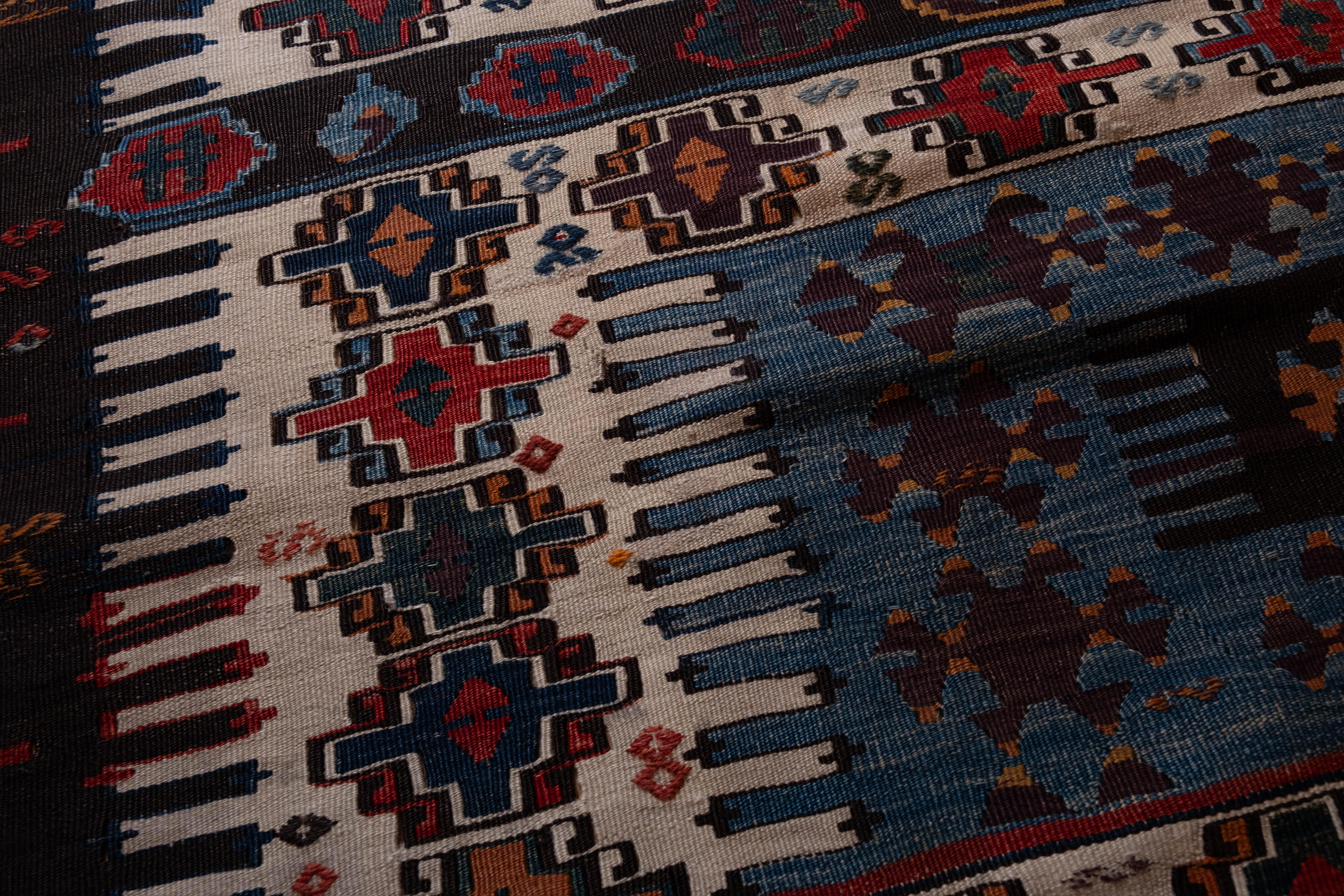 Antique Aydin Kilim Rug Wool Old Vintage Western Anatolian Turkish Carpet For Sale 2