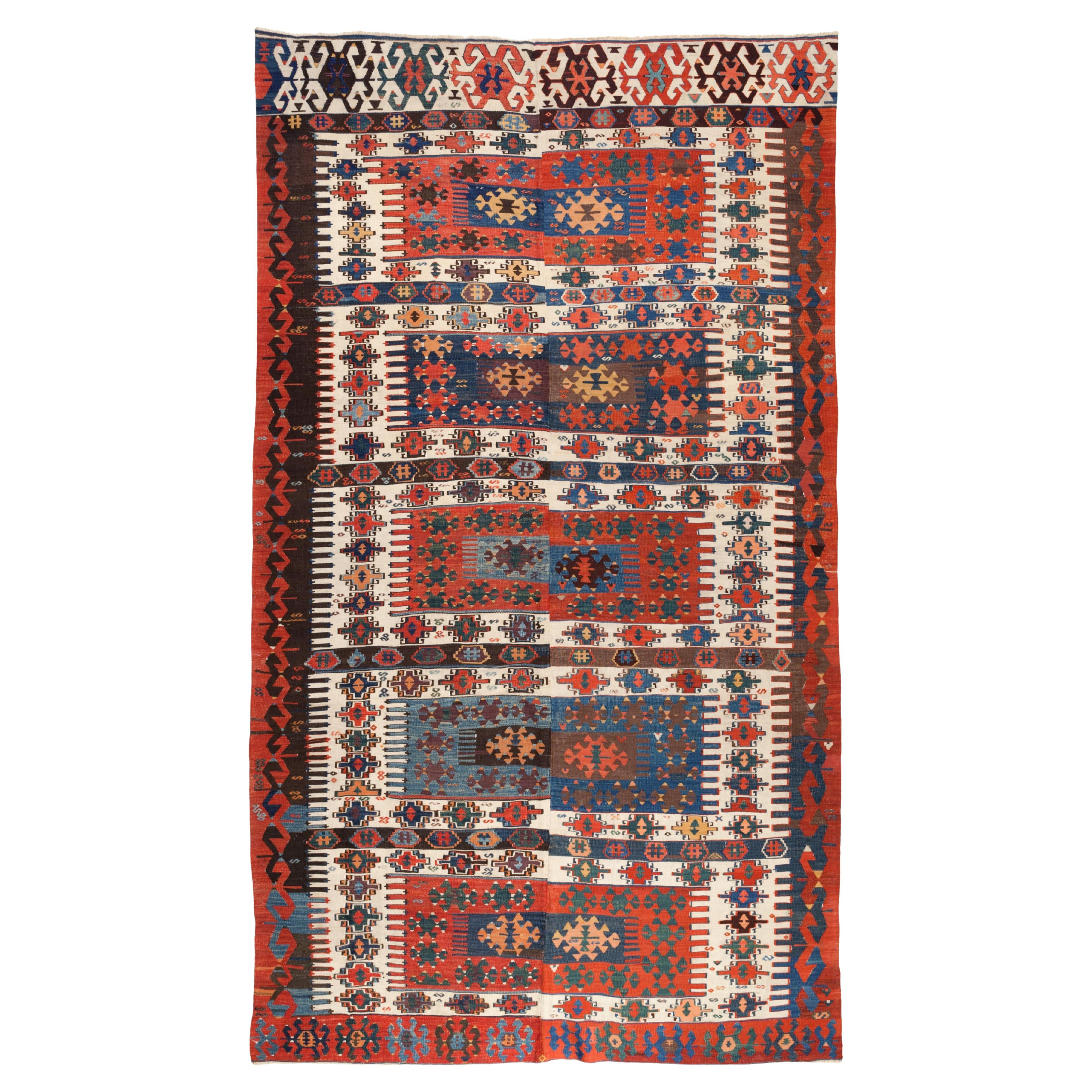 Antique Aydin Kilim Rug Wool Old Vintage Western Anatolian Turkish Carpet