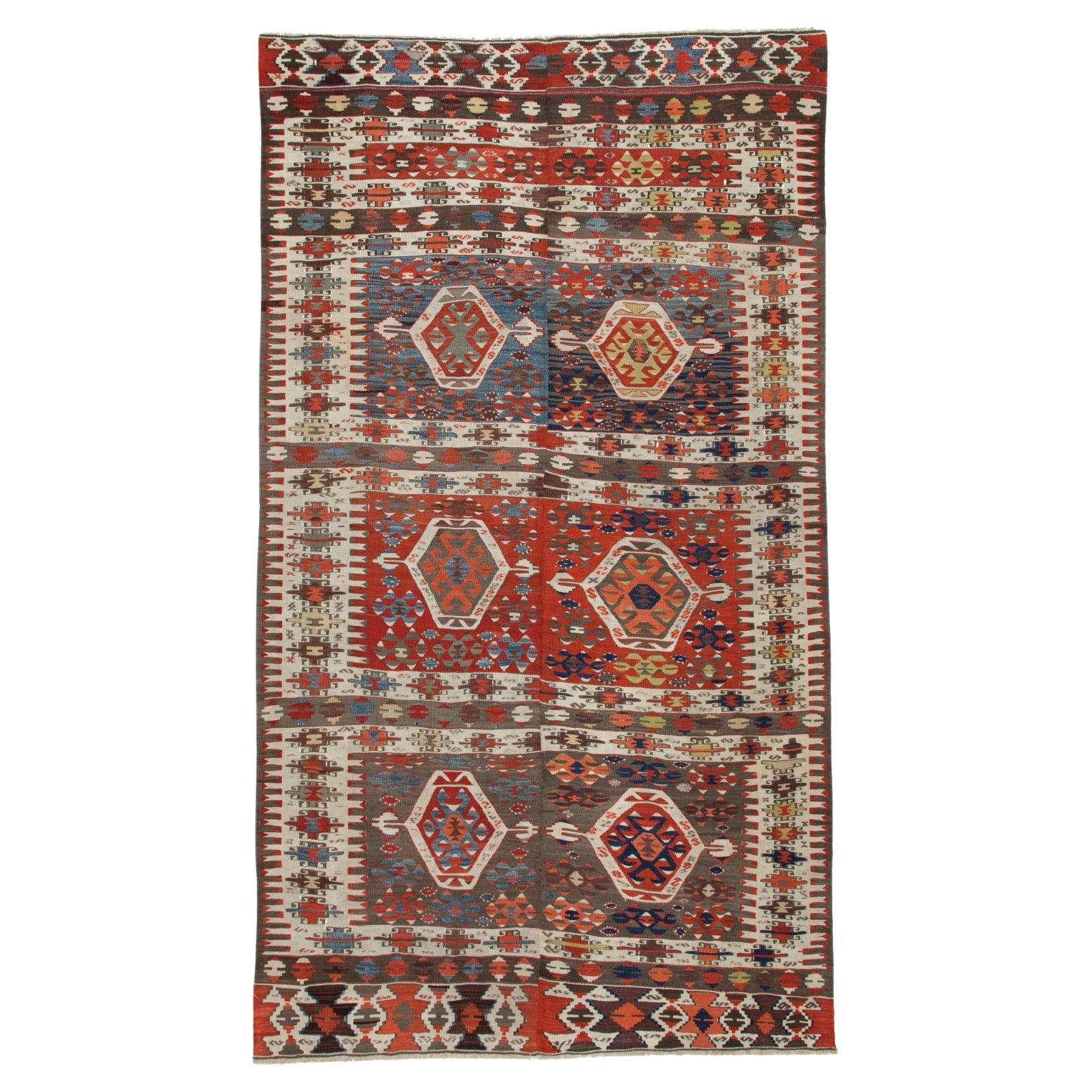 Antique Aydin Kilim Rug Wool Old Vintage Western Anatolian Turkish Carpet For Sale