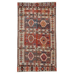 Ancien tapis Kilim d'Aydin, vieux tapis turc vintage d'Anatolie occidentale