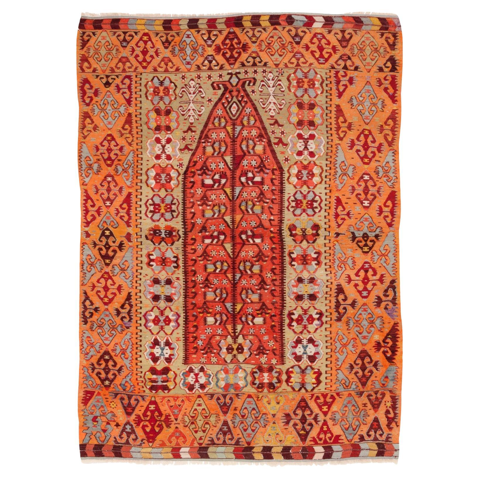 Antique Aydin Kilim Rug Wool Old Vintage Western Anatolian Turkish Carpet For Sale