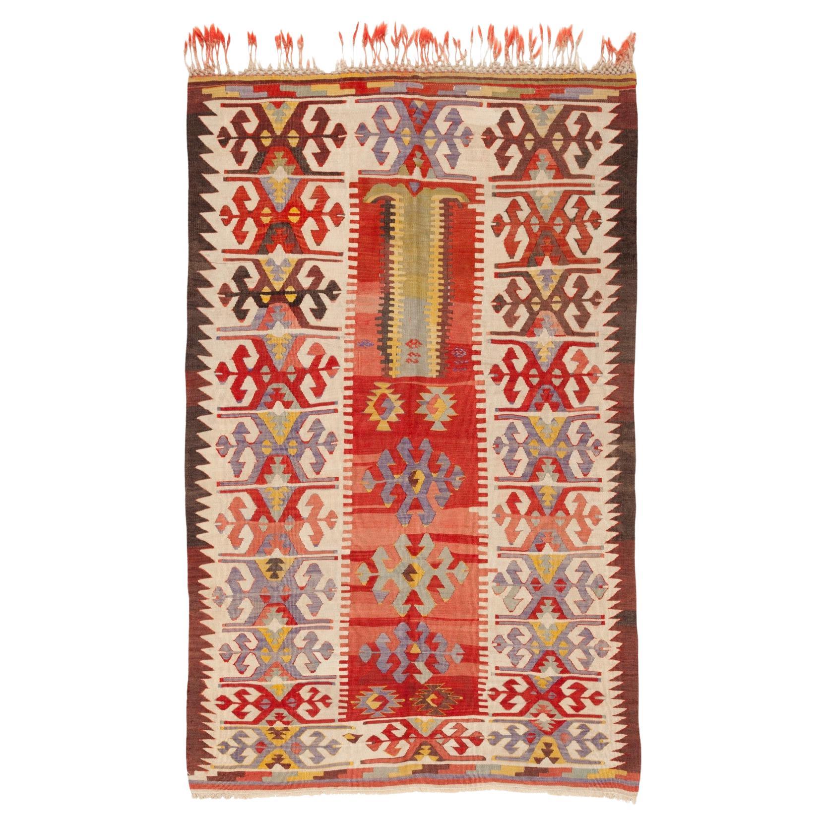 Ancien tapis Kilim d'Aydin, vieux tapis turc vintage d'Anatolie occidentale