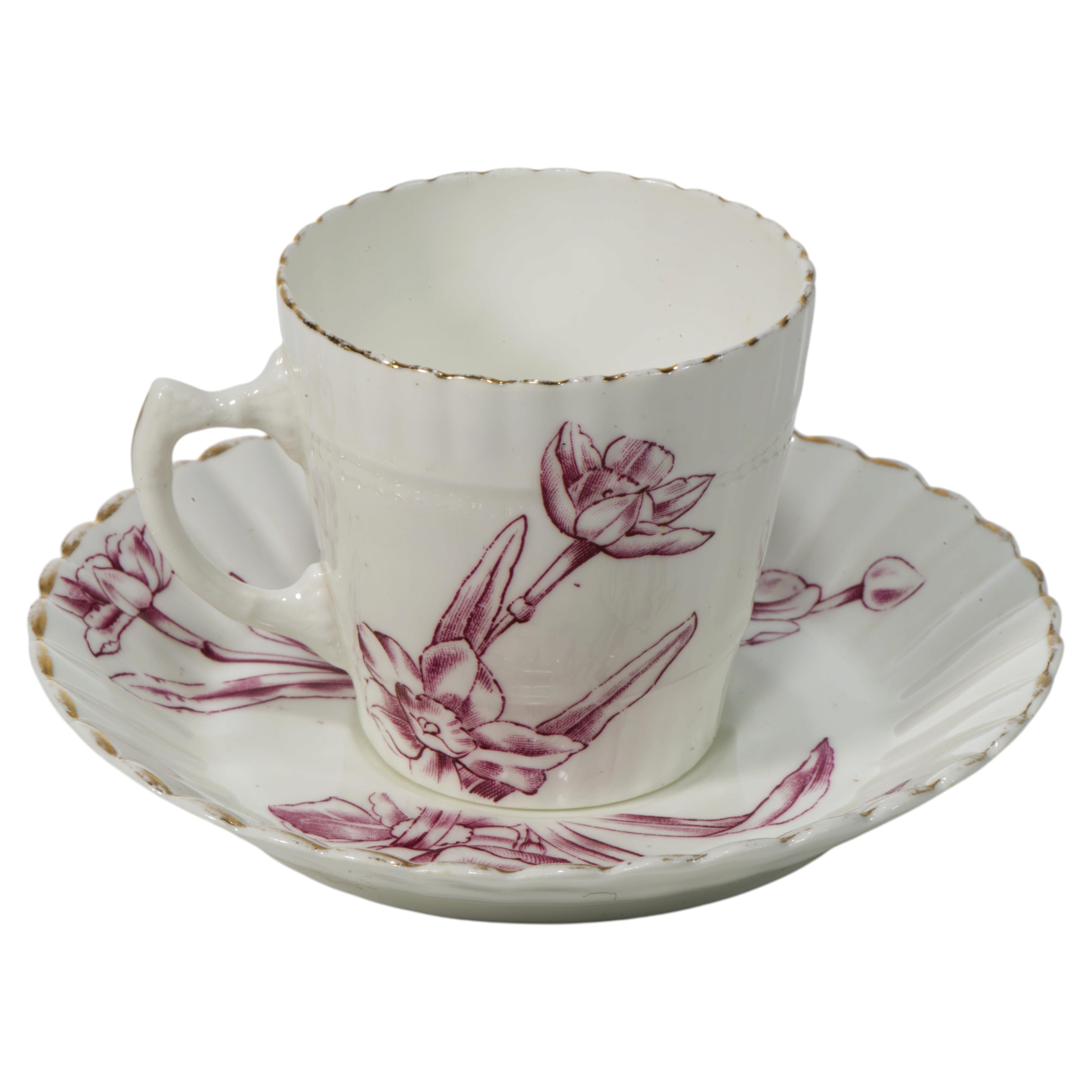 Antique Aynsley Porcelain Cup & Saucer Daffodil Decor, England 1880s For Sale