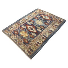 Antique Azarbijiani Kazak Wool 4x5 Navy & Ivory Handmade Area Rug