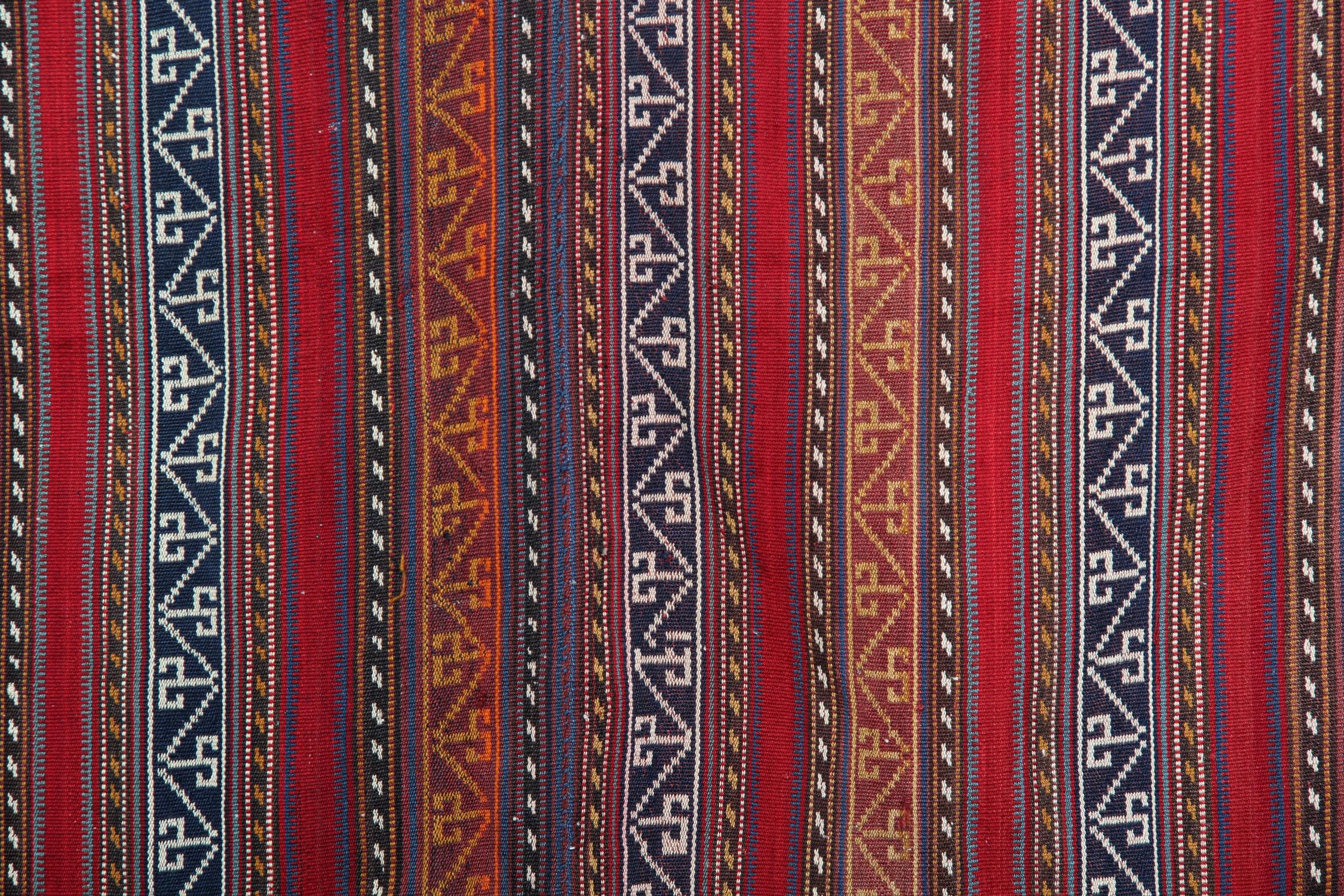 Azerbaijani Antique Rugs Azerbaijan Jajim, Orange Red Striped Flat-Weave Rug