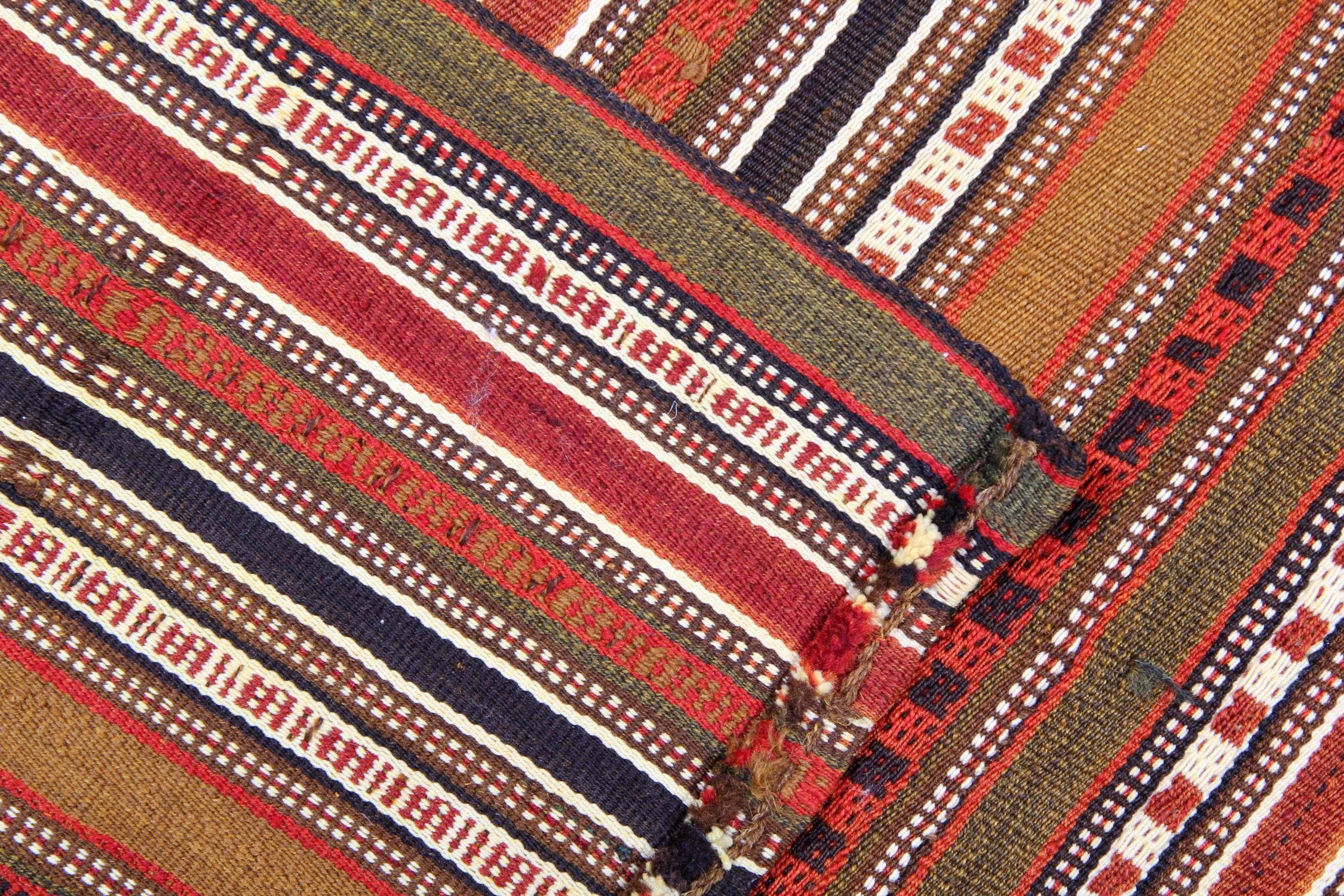 Azerbaijani Antique Rugs Azerbaijan 'Jajim' Red Striped Handmade Flat-Woven Textile For Sale