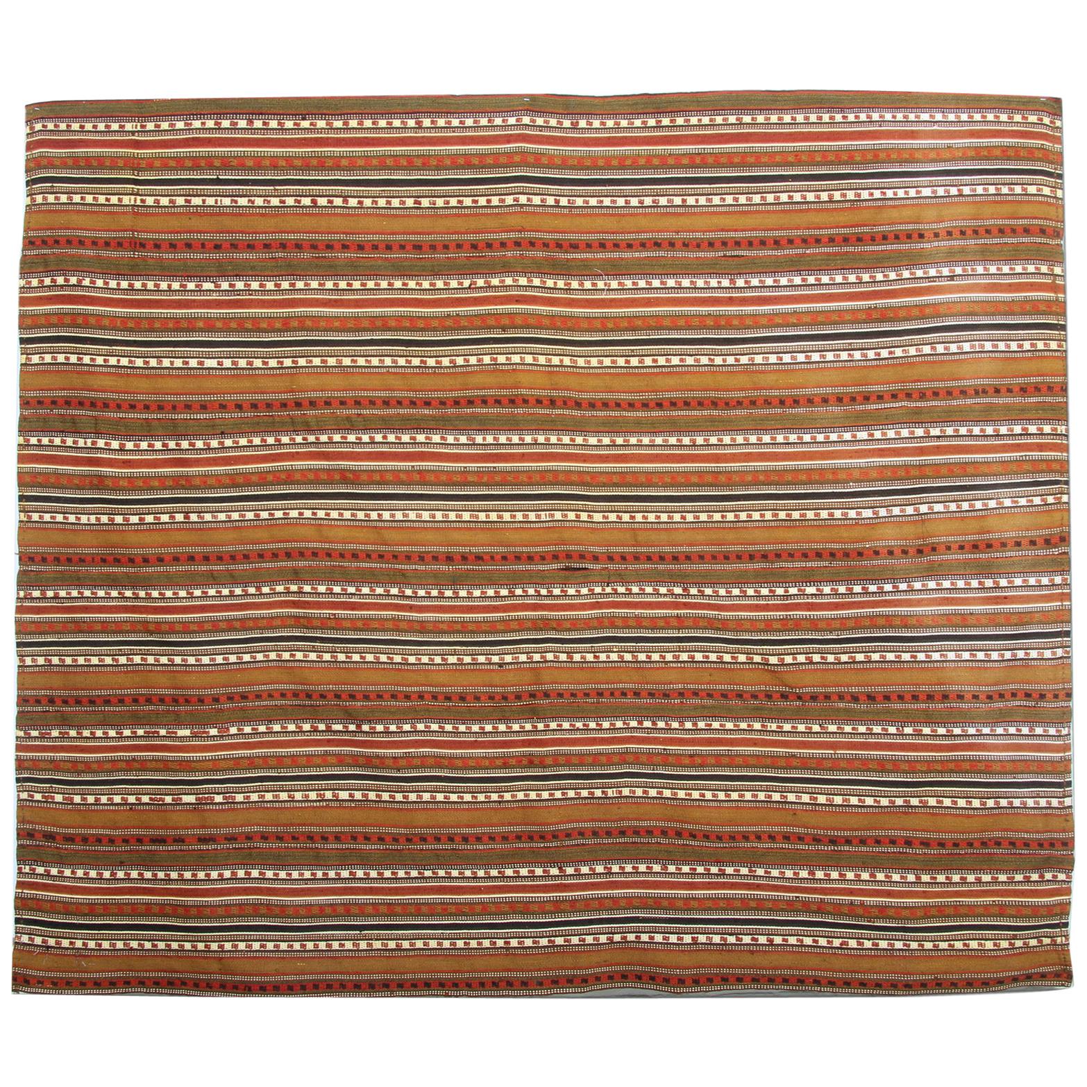 Antique Rugs Azerbaijan 'Jajim' Red Striped Handmade Flat-Woven Textile