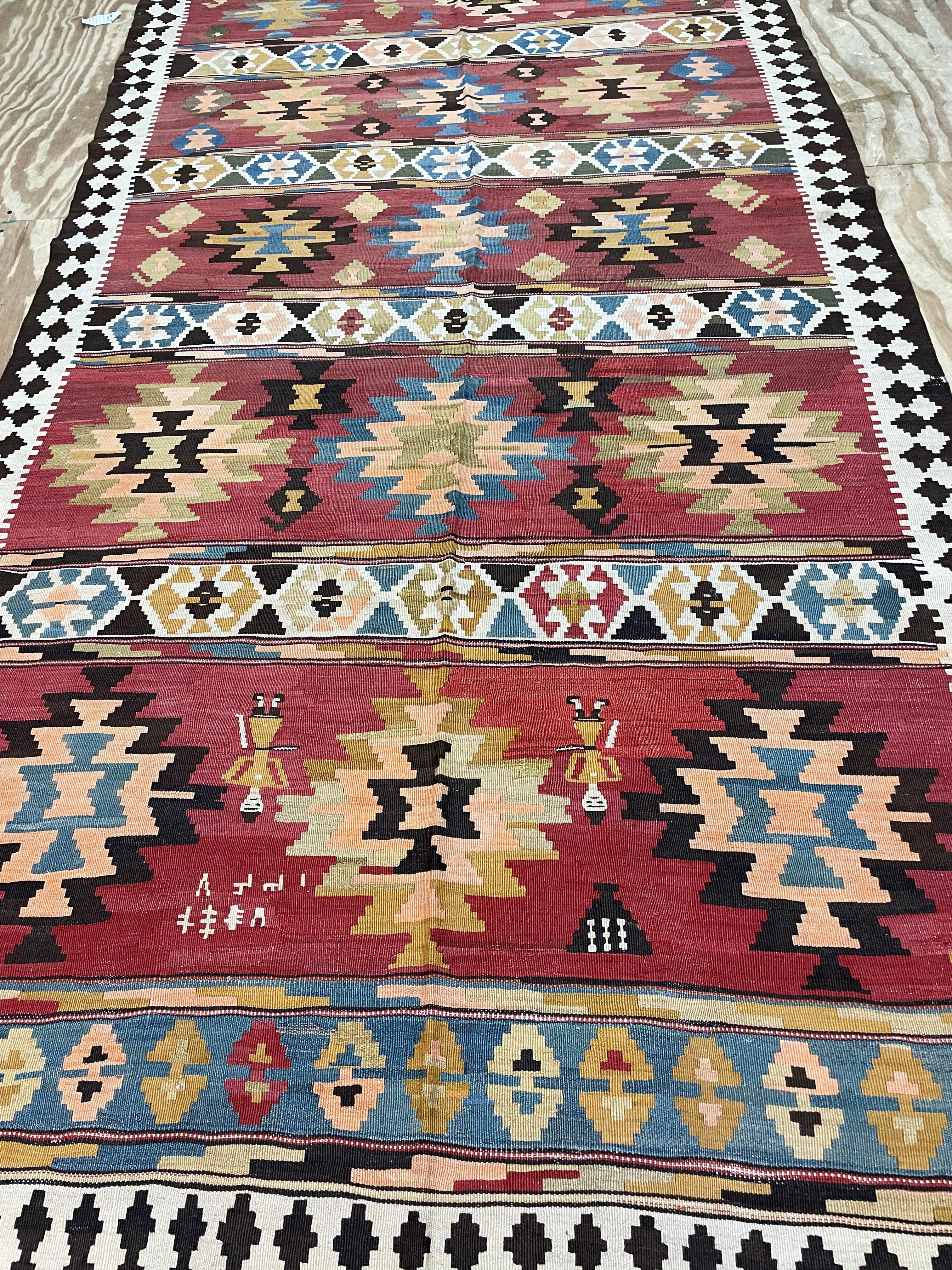 Hand-Knotted Antique Azerbaijan Kilim/ rug unusual, 20th century For Sale