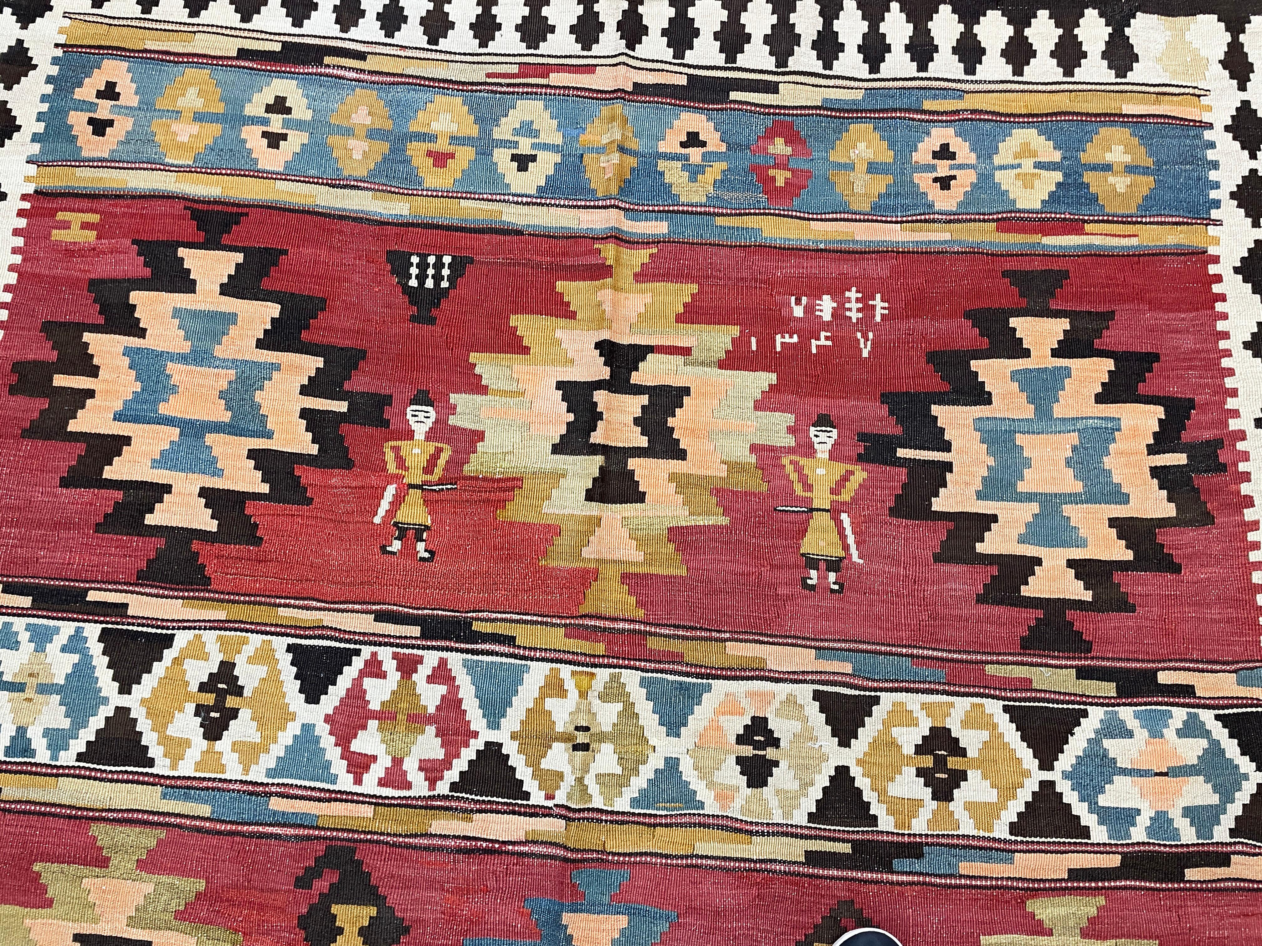 Wool Antique Azerbaijan Kilim/ rug unusual, 20th century For Sale