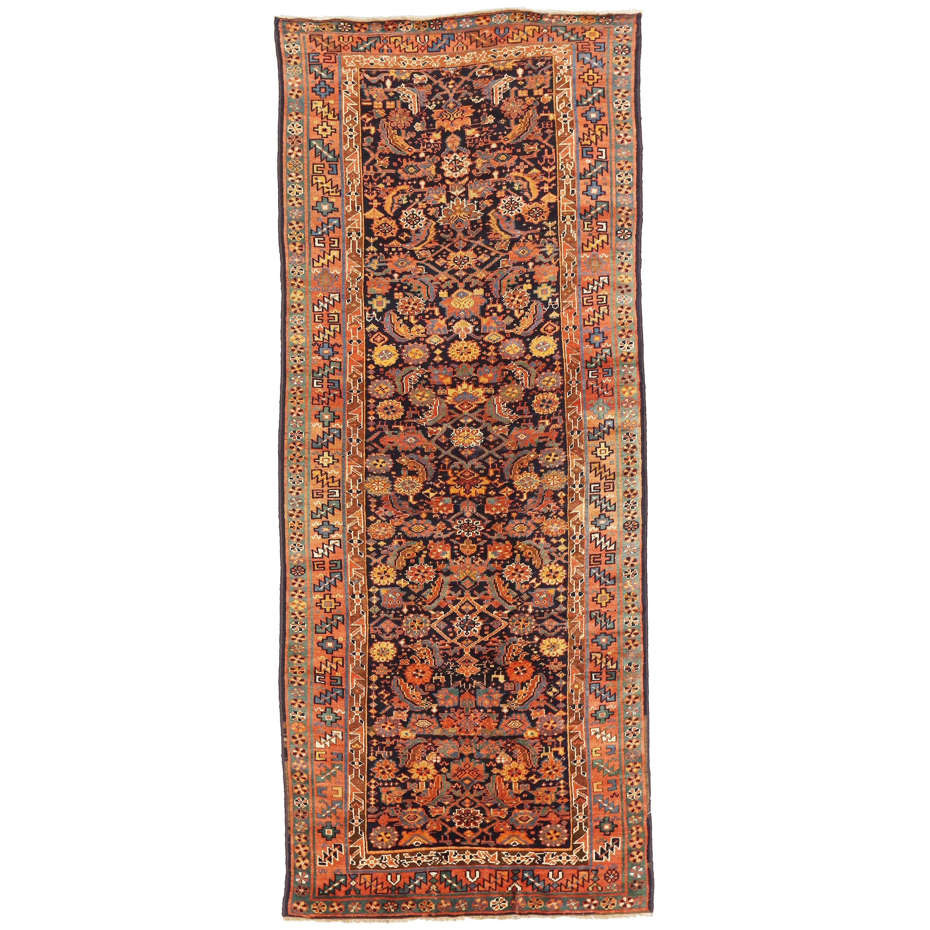 Antique Azerbaijan Rug with Blue and Gold All-Over Floral Details