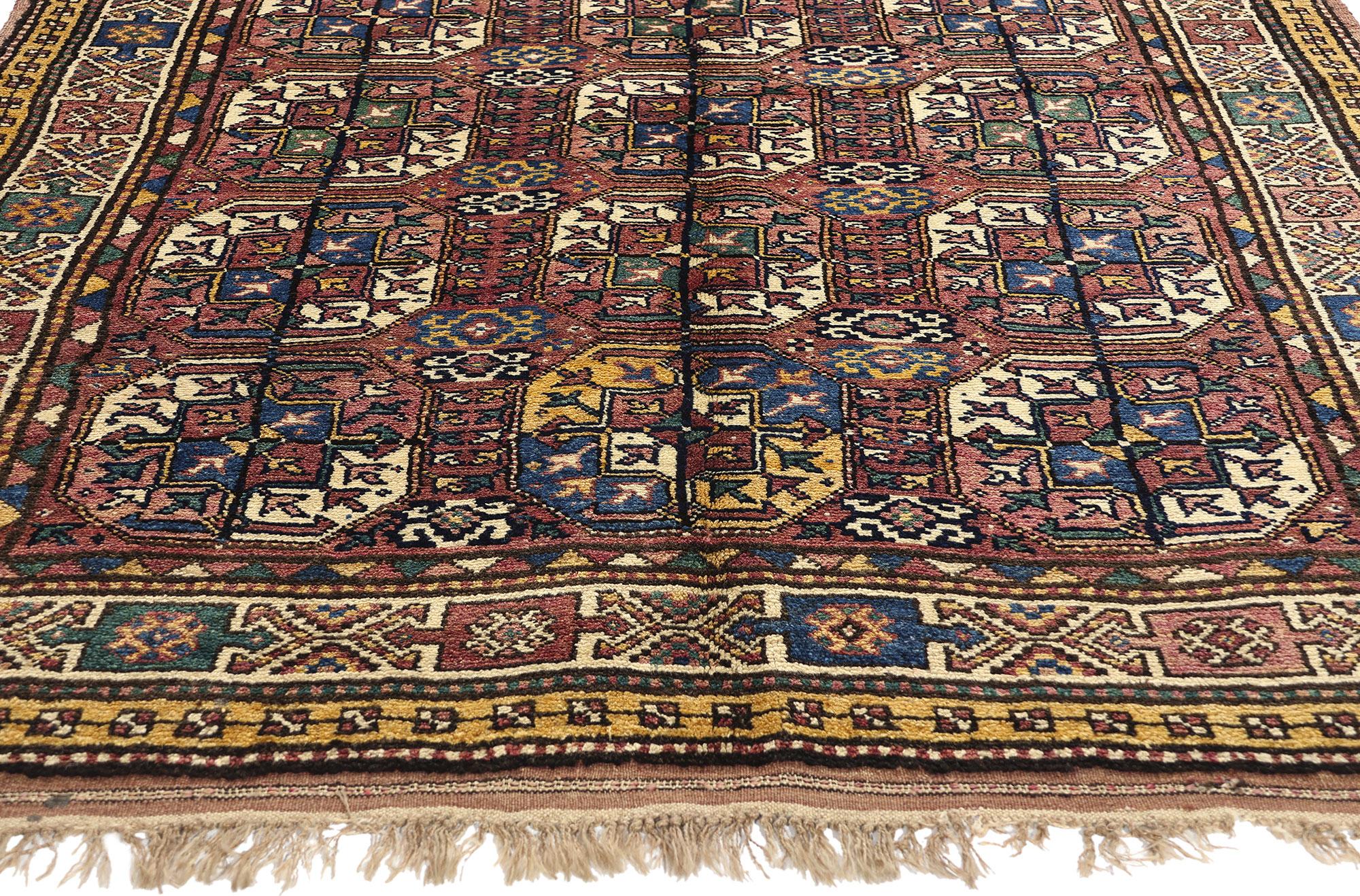 Hand-Knotted Antique Plum Caucasian Azerbaijan Carpet Elephant Foot Tekke Rug For Sale