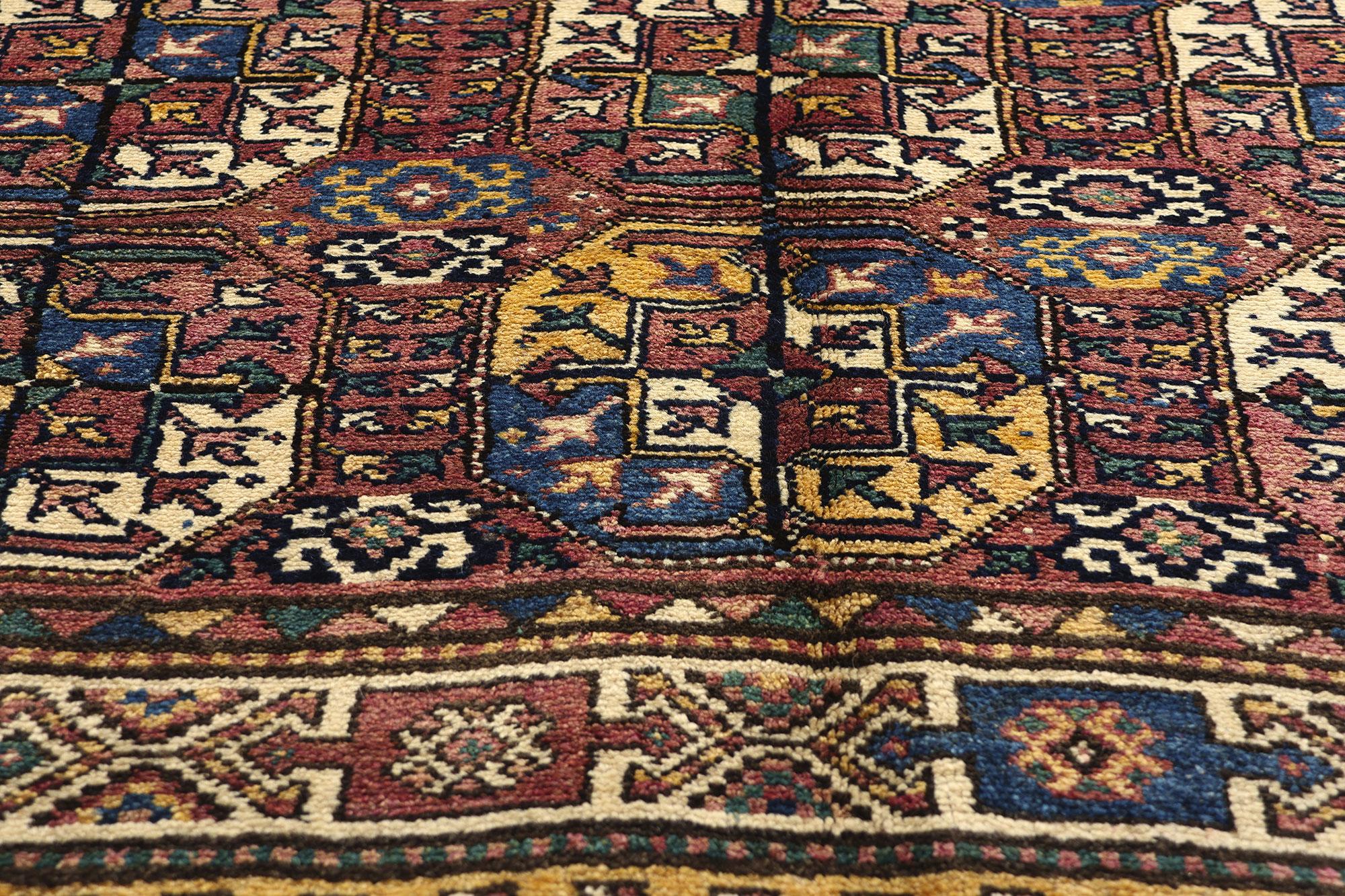 Antique Plum Caucasian Azerbaijan Carpet Elephant Foot Tekke Rug In Good Condition For Sale In Dallas, TX