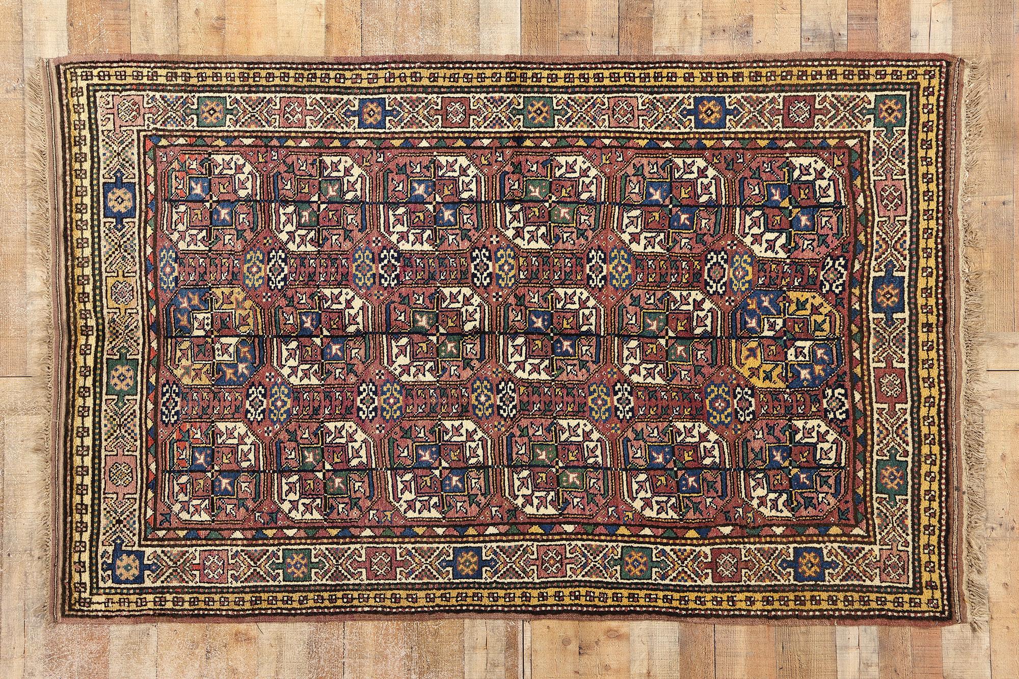 Antique Plum Caucasian Azerbaijan Carpet Elephant Foot Tekke Rug For Sale 2