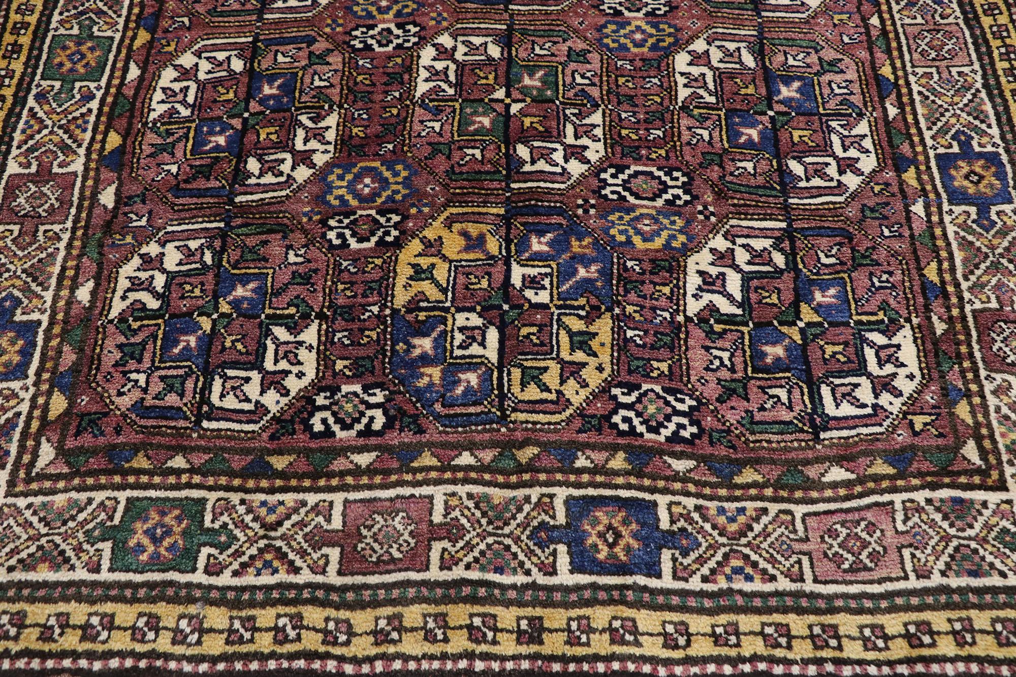 Hand-Knotted Antique Azerbaijan Rug with Mid-Century Modern Tribal Style For Sale