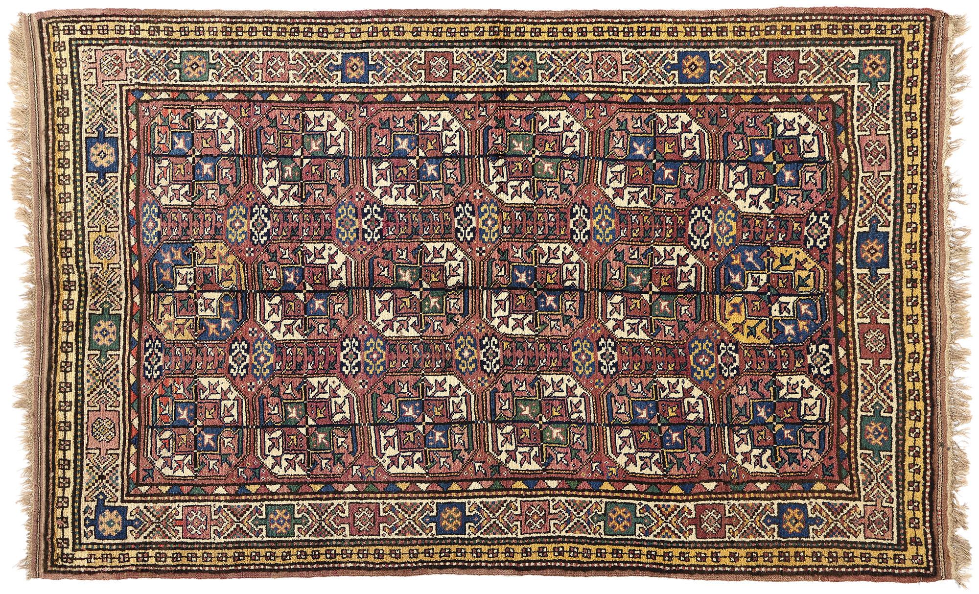 Antique Plum Caucasian Azerbaijan Carpet Elephant Foot Tekke Rug For Sale 3