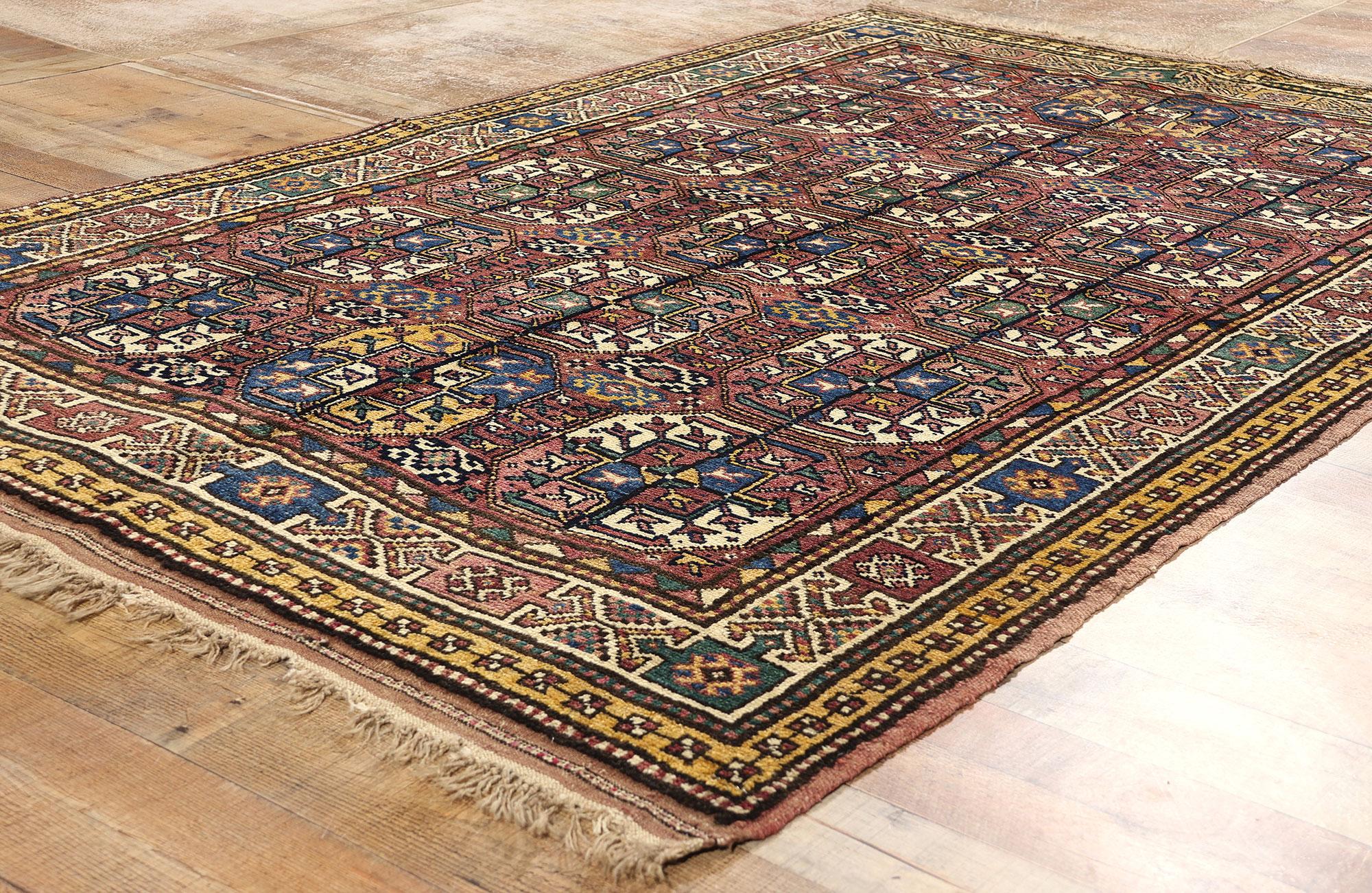 Wool Antique Plum Caucasian Azerbaijan Carpet Elephant Foot Tekke Rug For Sale