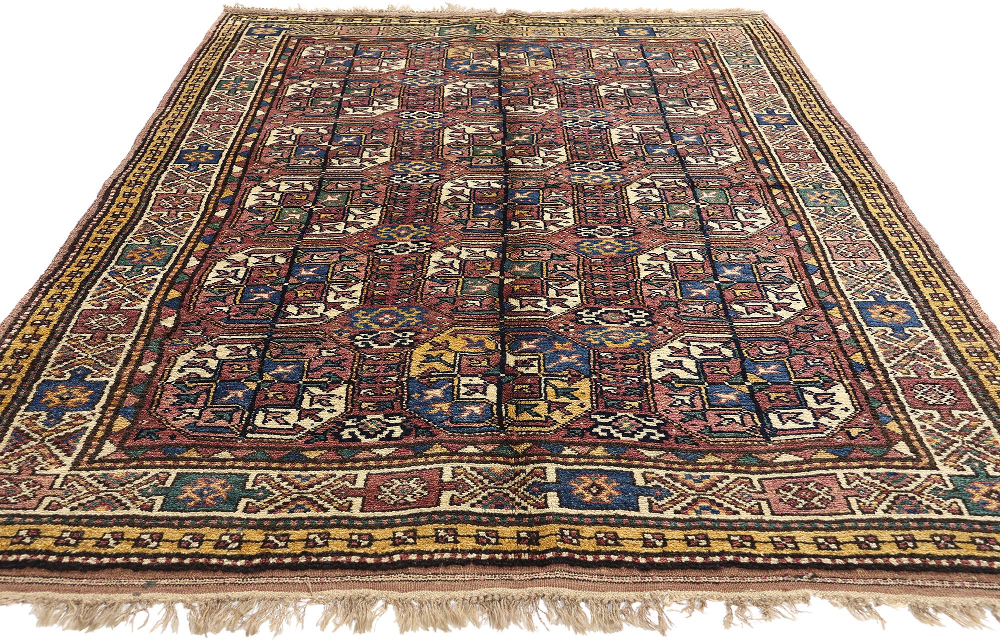 Tribal Antique Plum Caucasian Azerbaijan Carpet Elephant Foot Tekke Rug For Sale