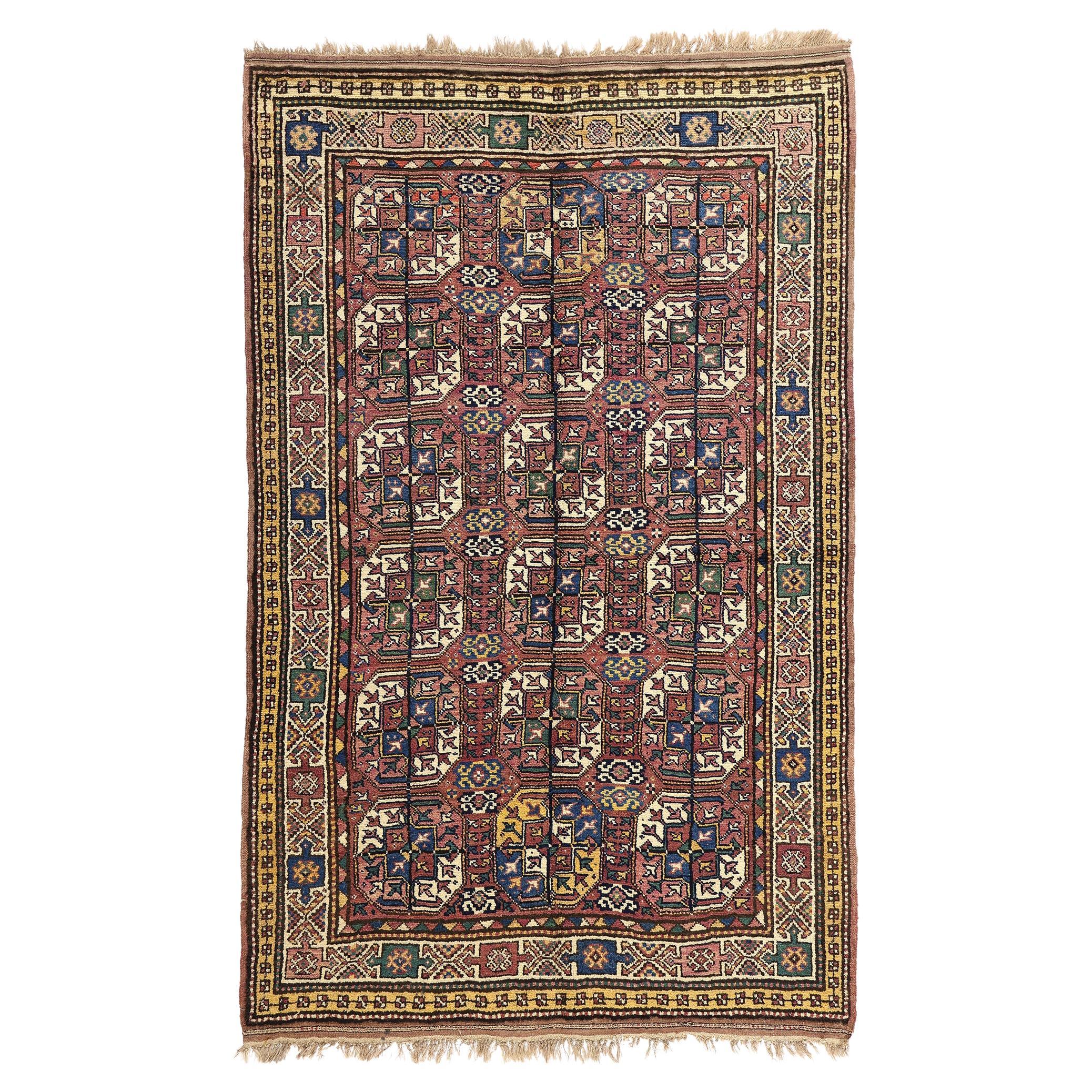 Antique Plum Caucasian Azerbaijan Carpet Elephant Foot Tekke Rug For Sale