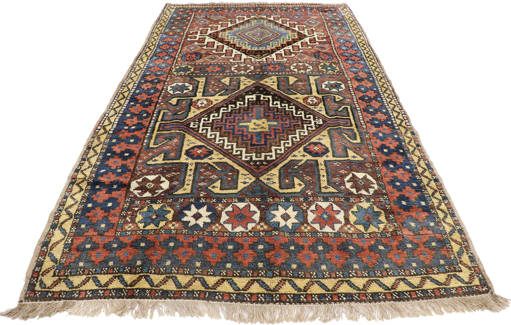 Russian Antique Azerbaijan Rug with Tribal Style For Sale
