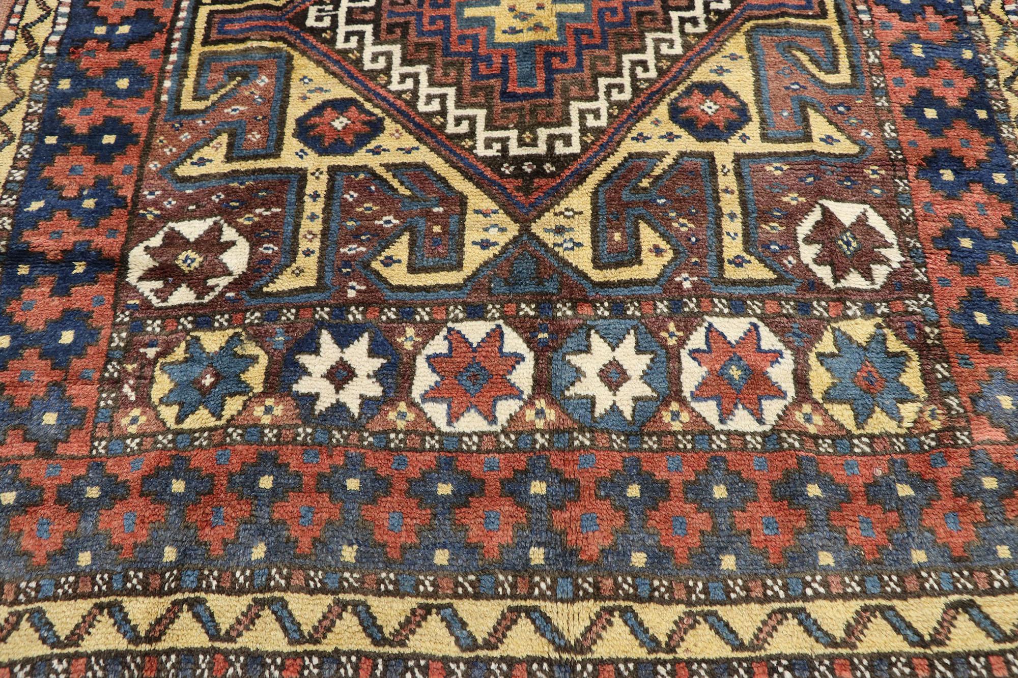 Hand-Knotted Antique Azerbaijan Rug with Tribal Style For Sale