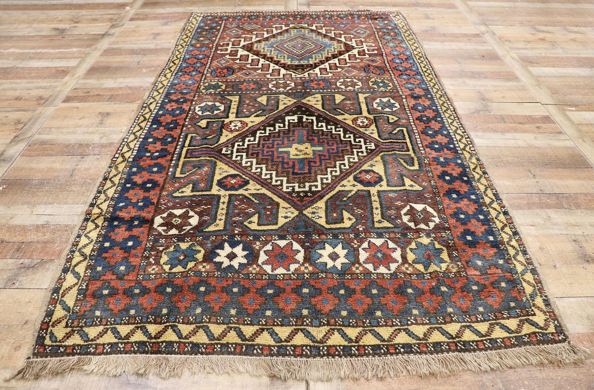 Wool Antique Azerbaijan Rug with Tribal Style For Sale