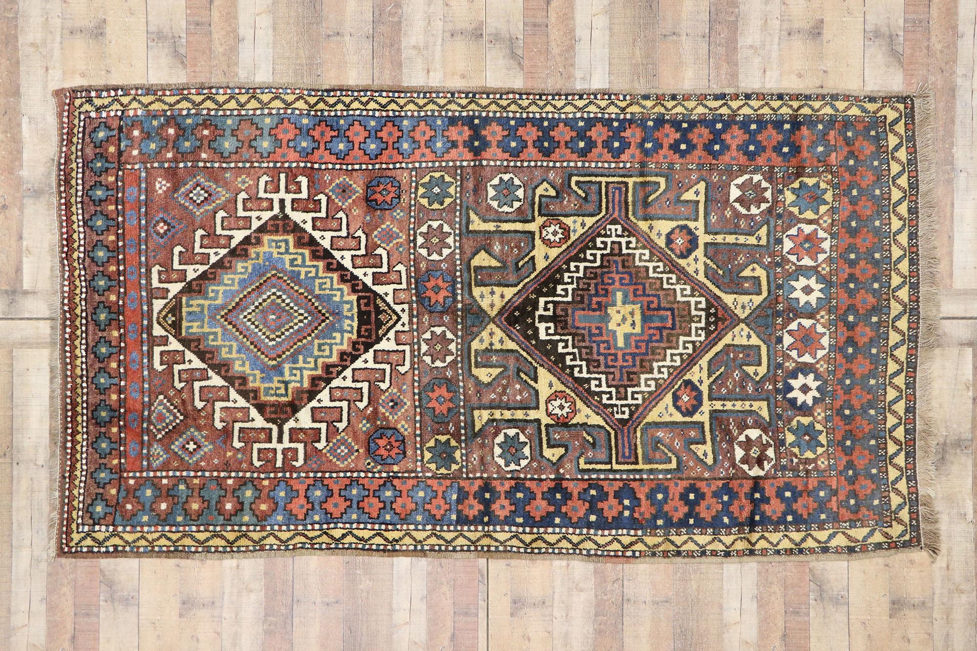 Antique Azerbaijan Rug with Tribal Style For Sale 1