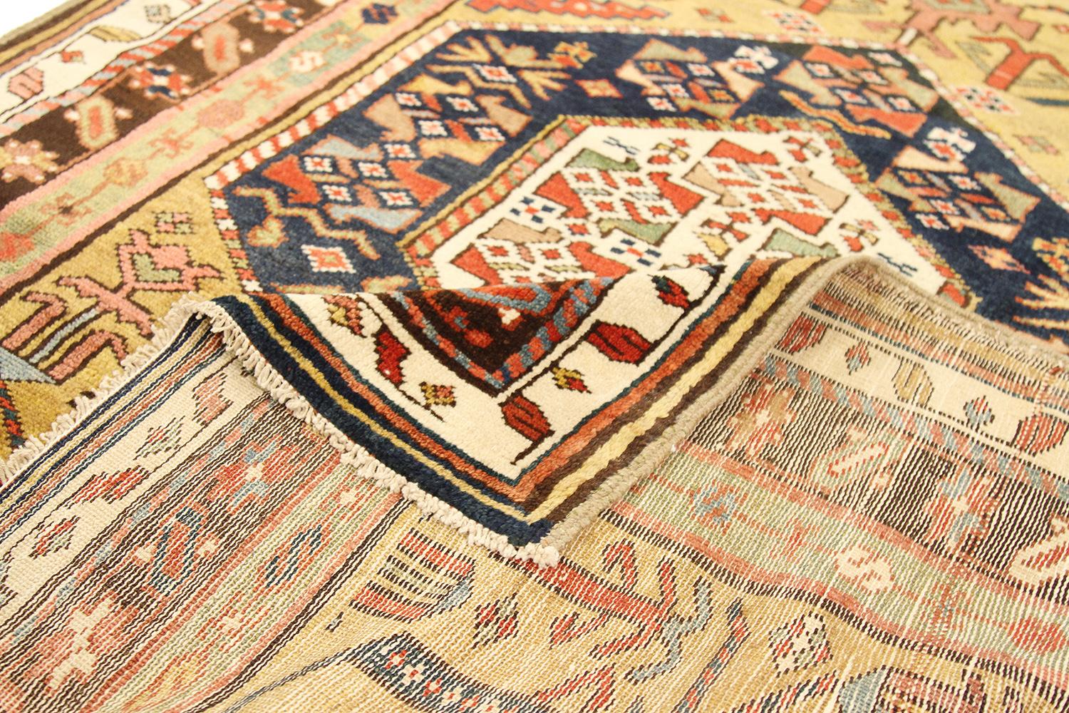 Other Antique Azerbaijan Runner Rug with 3 Geometric Medallions on Center Field For Sale